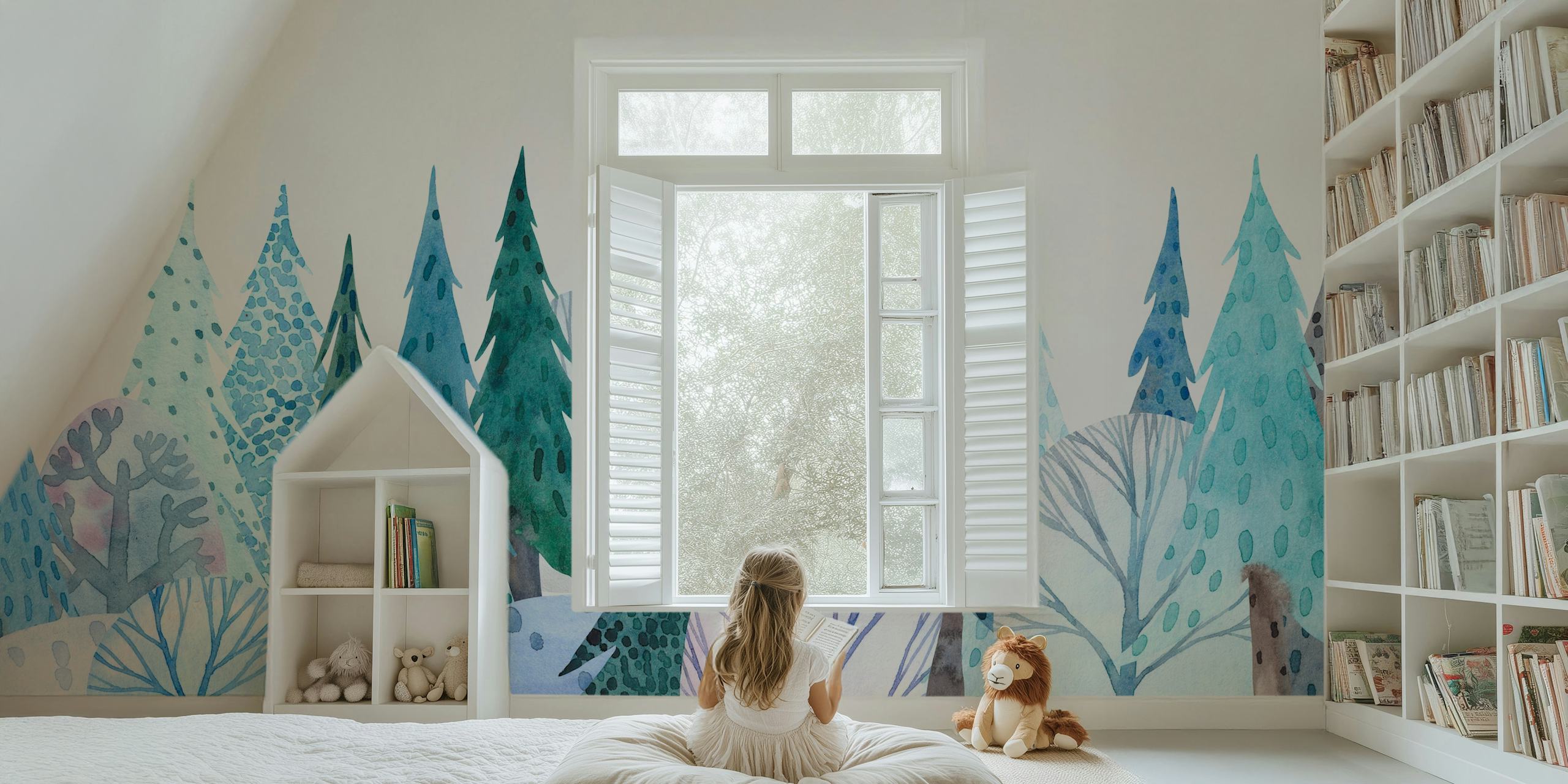 Magical winter forest tapetti huoneessa