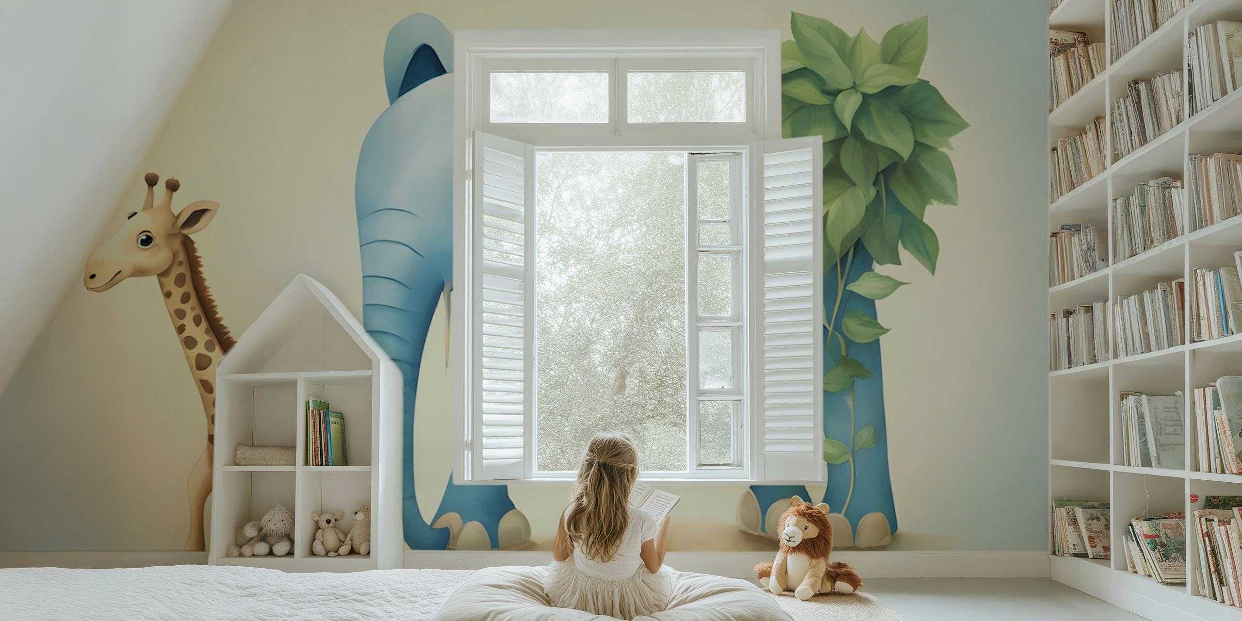 Pozadina Giraffe and Elephant Duo u sobi
