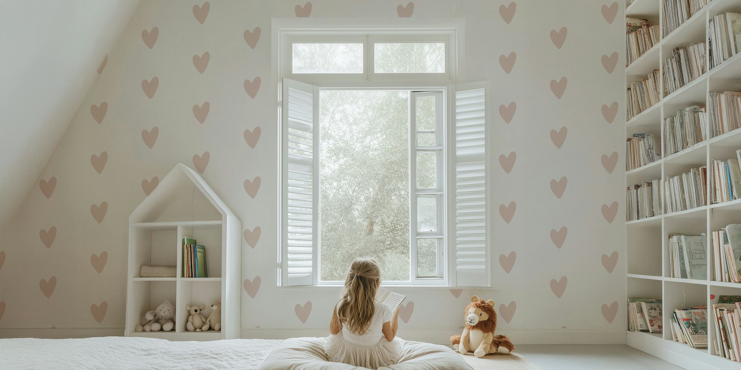 Λεπτό μοτίβο ροζ παστέλ Pink Heart Illustration για εσωτερική διακόσμηση