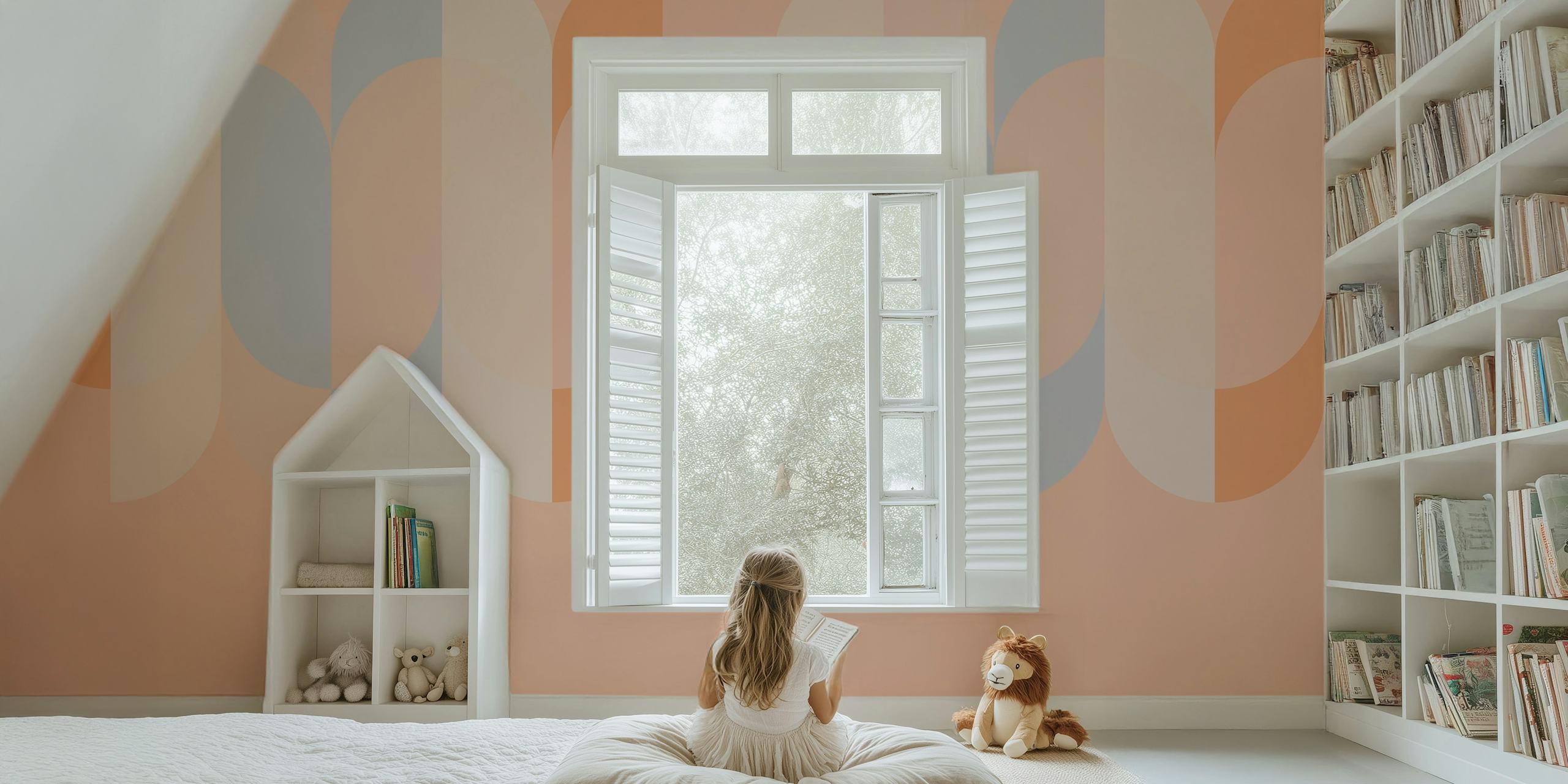 Mid-century rainbow border wallpaper in a room