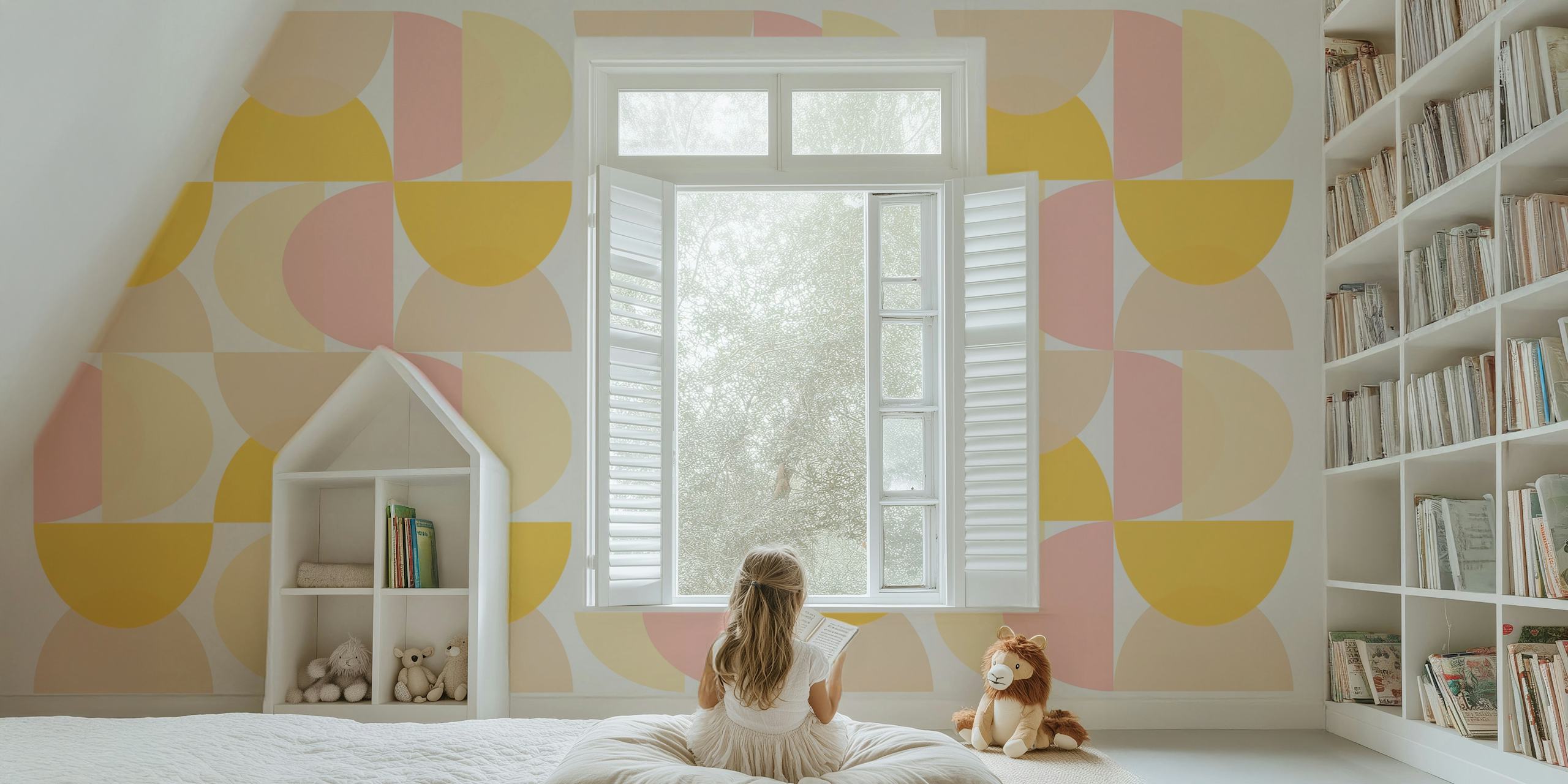 Happy Pastel Boho Sunburst Arch Design tapet i et rom