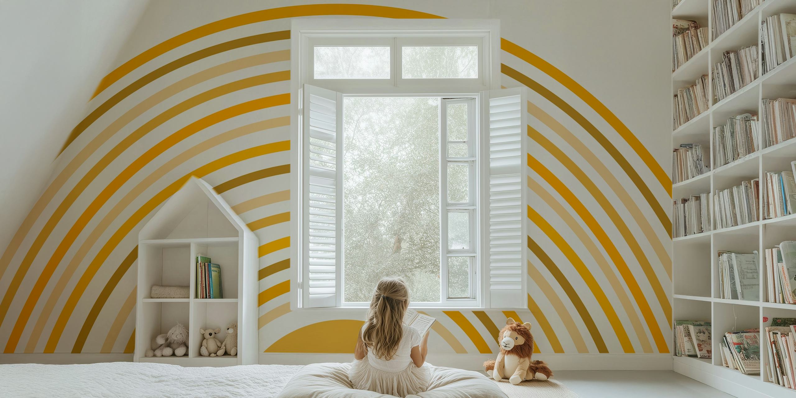 Happy Boho Sunrise Rainbow wallpaper in a room
