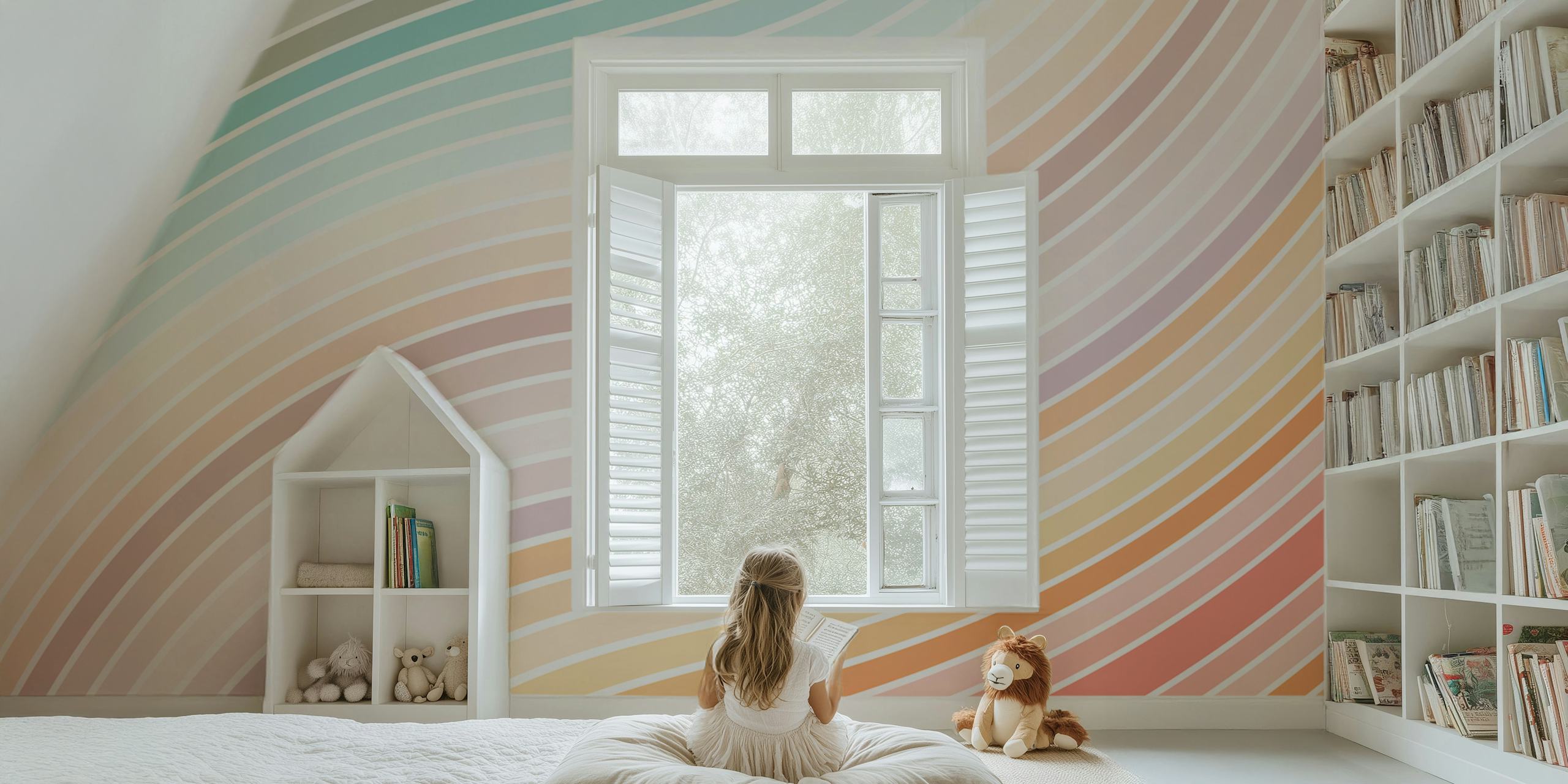 Colorful pastel stripes wallpaper in a room
