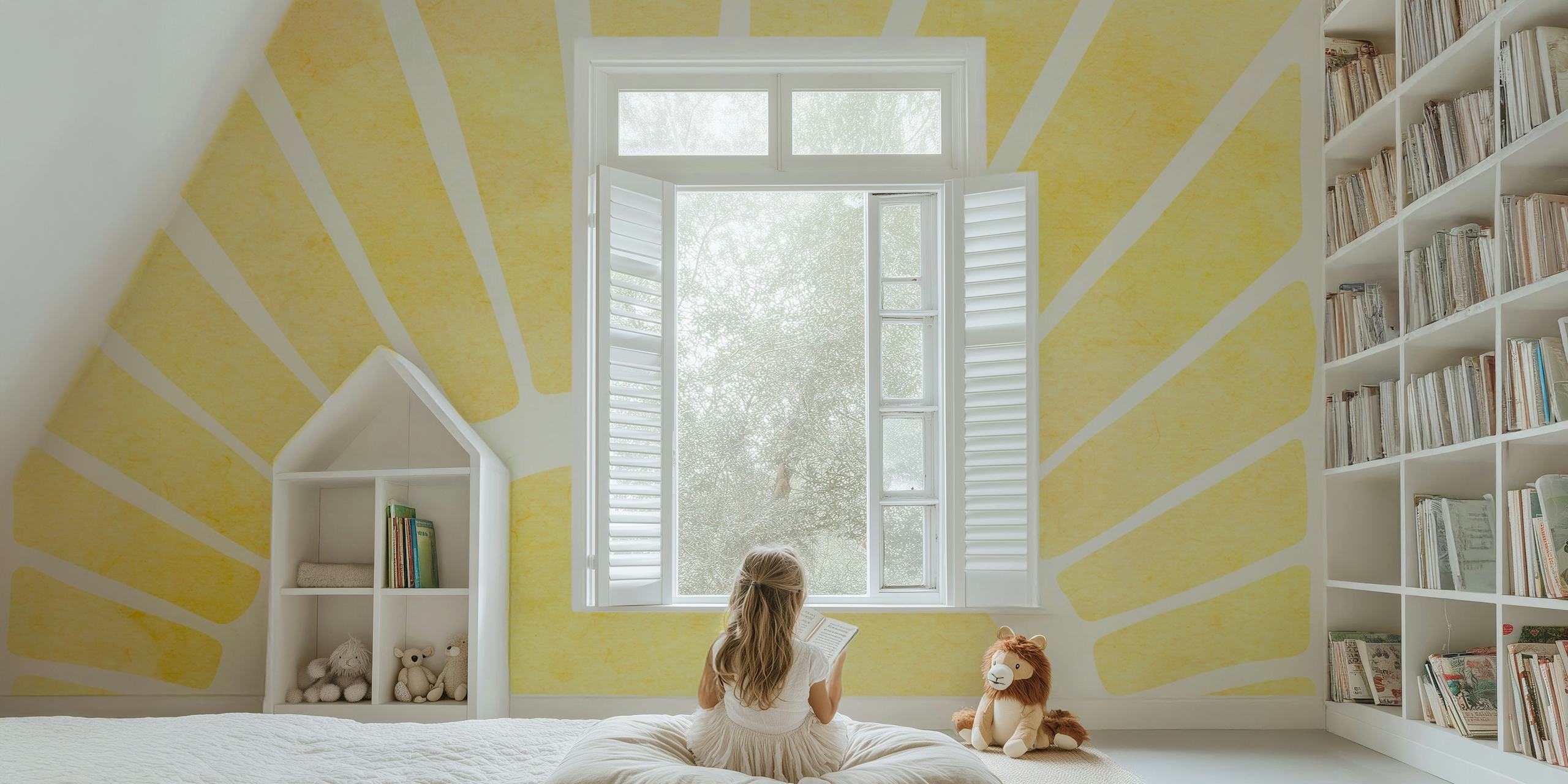 Yellow geometric rays sun design wallpaper