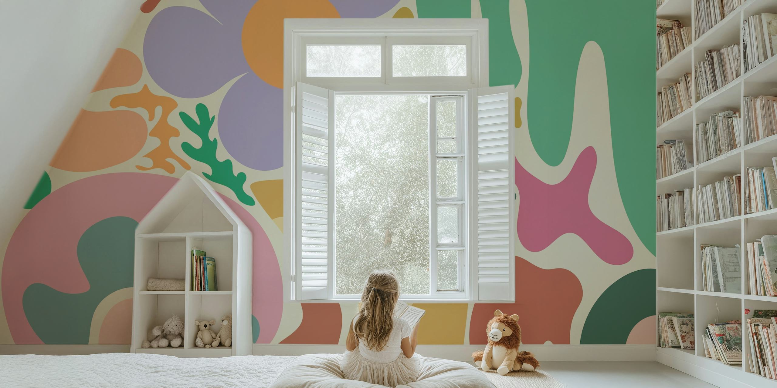 Papel tapiz Soft shapes mostrado en una habitación