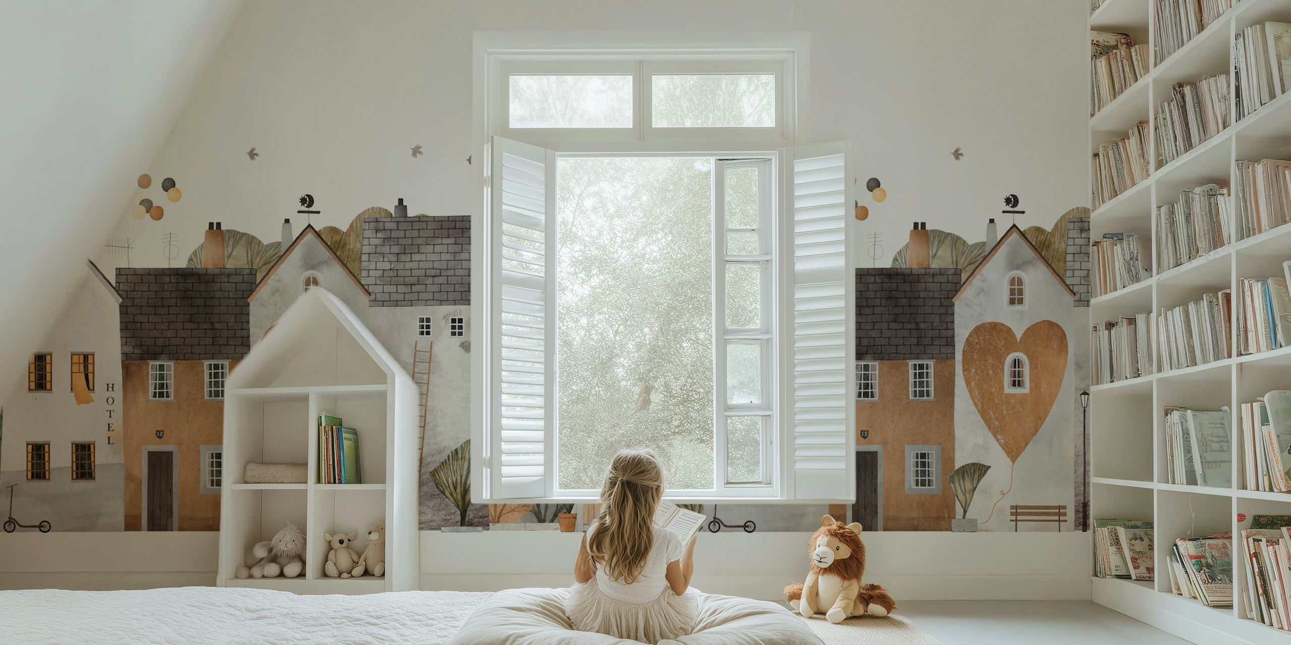 Vintage town tapetdesign i et rom