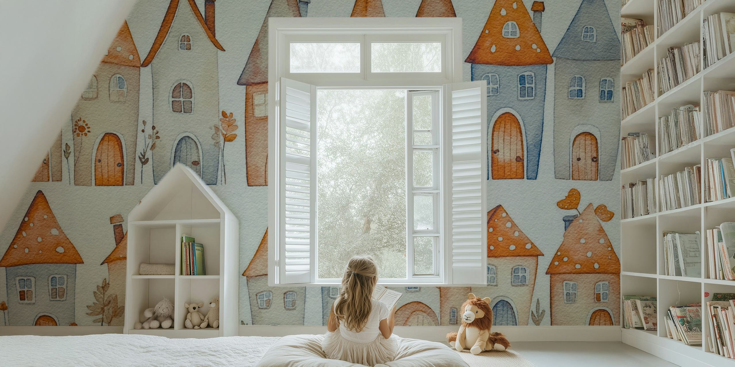 My Cozy Town Colorful hus tapetdesign bild