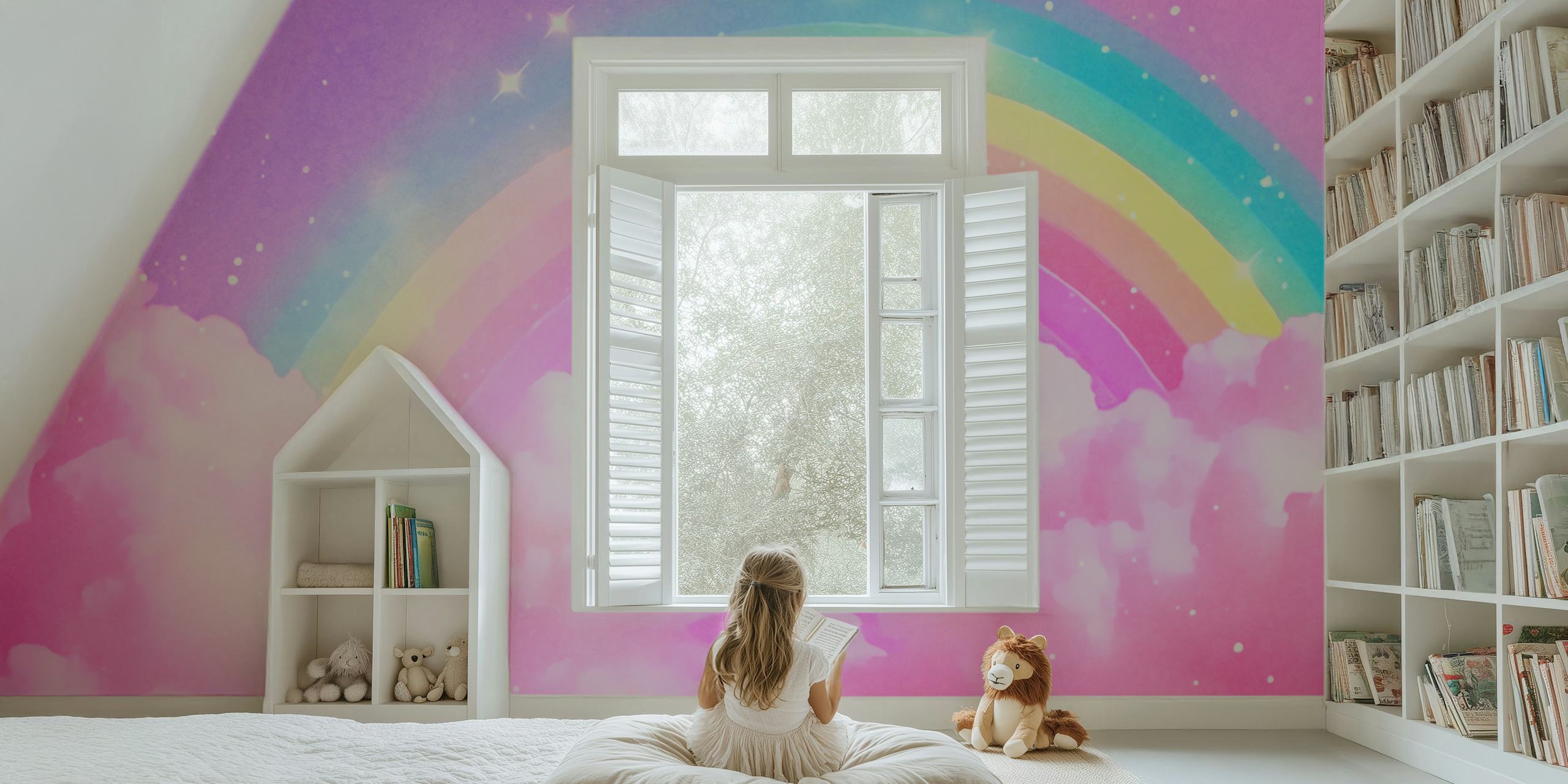 Pastel Rainbow Glow wallpaper in a room
