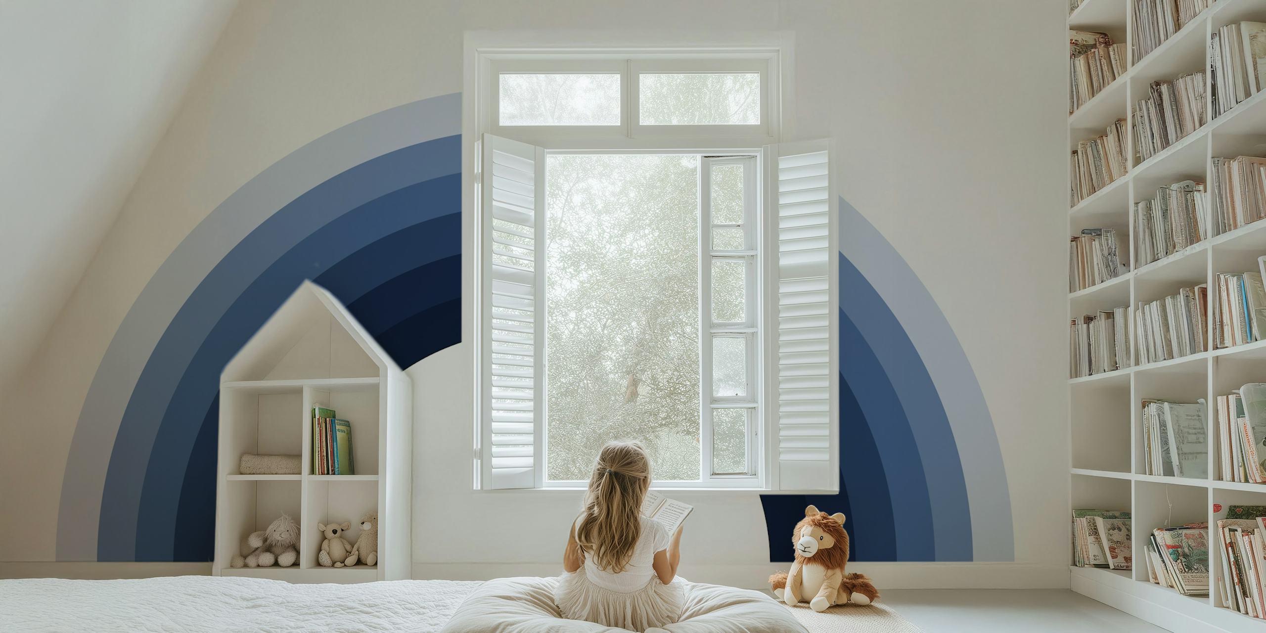 Layered blue arch pattern wallpaper wall mural