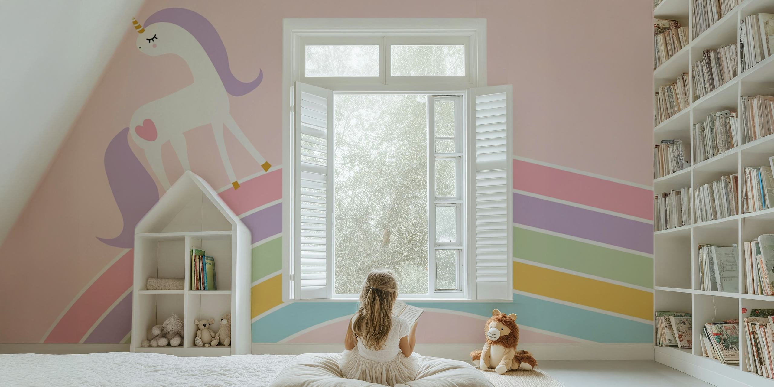 Ταπετσαρία Unicorn Pastel Rainbow σε δωμάτιο