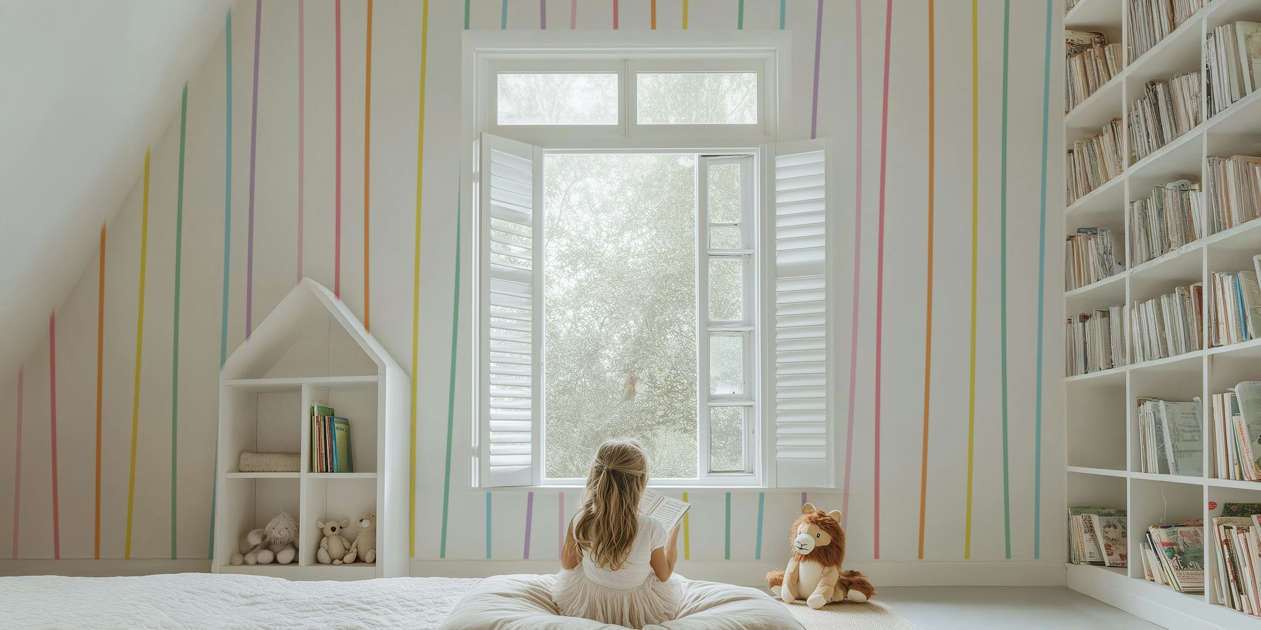Ταπετσαρία Pastel Rainbow Stripes Hand Drawn σε ένα δωμάτιο