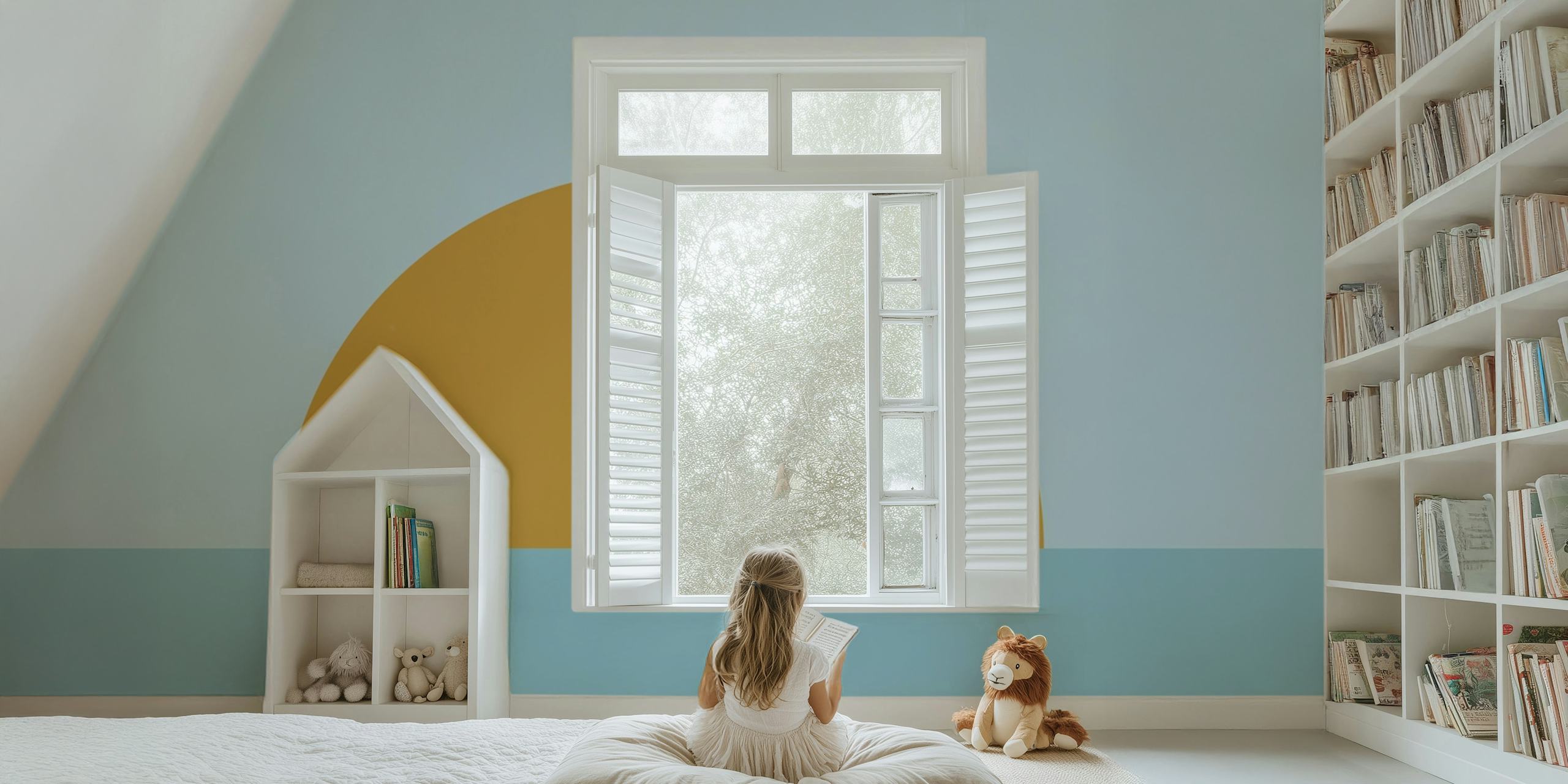 Minimalist Boho Sun behang in een kamer