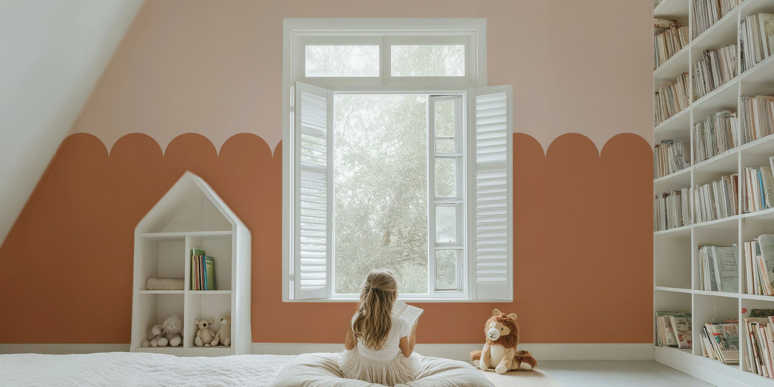 Boho Two-Toned Scallop wallpaper in a room
