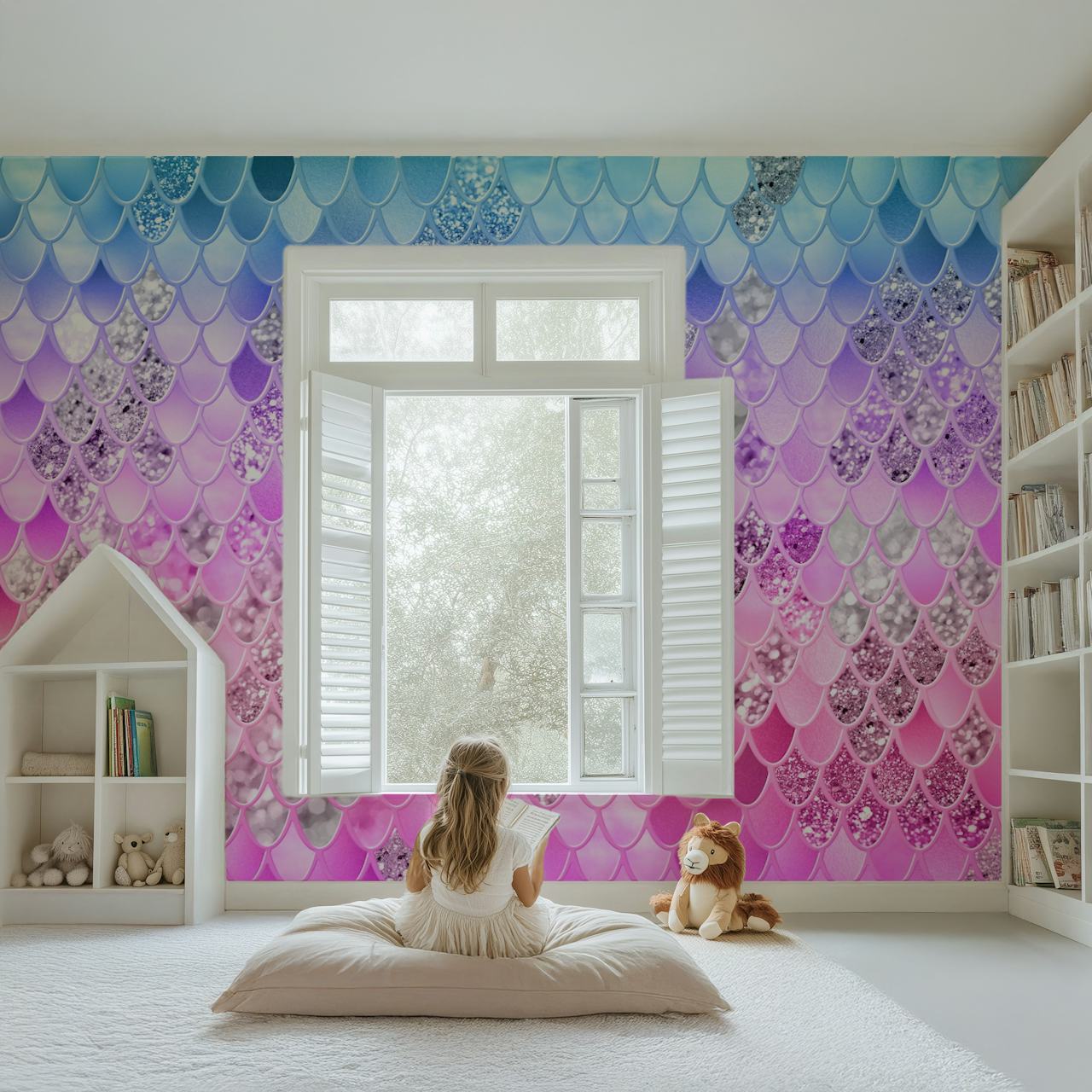 Diseño de papel tapiz Summer Unicorn Mermaid Scales
