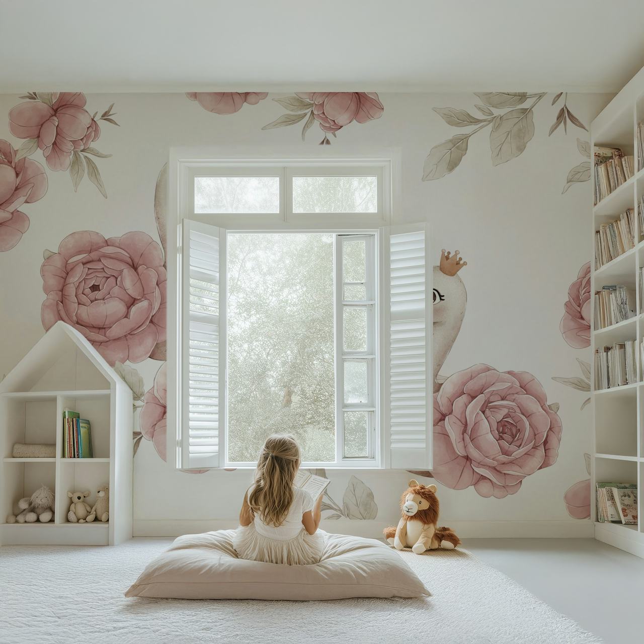 Peony Swan mural tapet i et rum