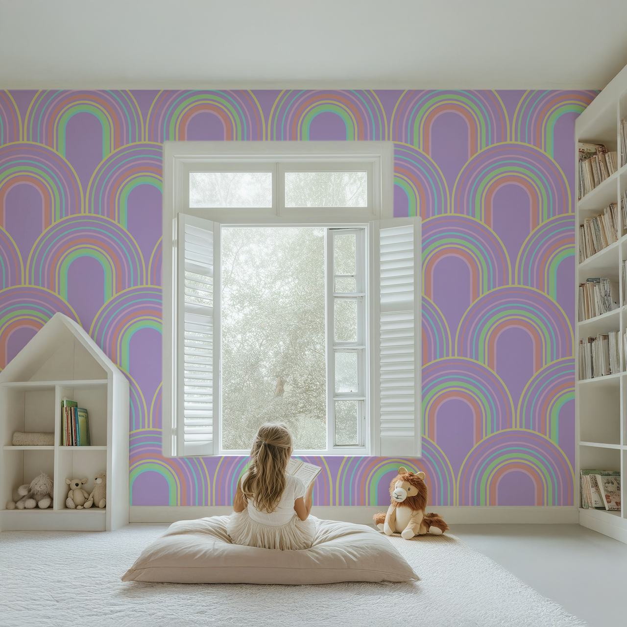 Unicorn Rainbow Arch wallpaper en una habitación