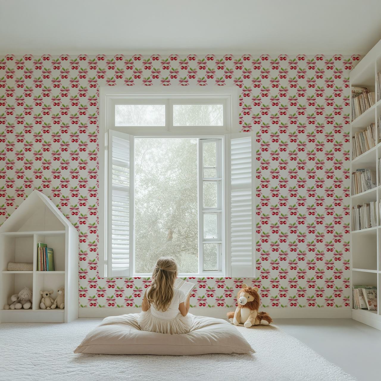 Charming Cherry Bows Blooms tapetdesign i ett rum