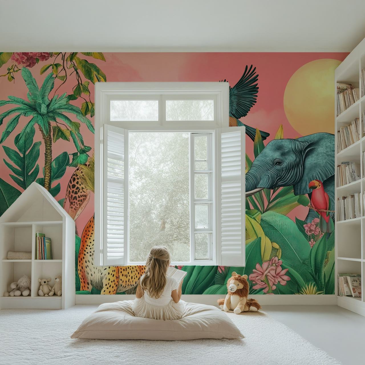 Pink Wild Jungle wallpaper in a room