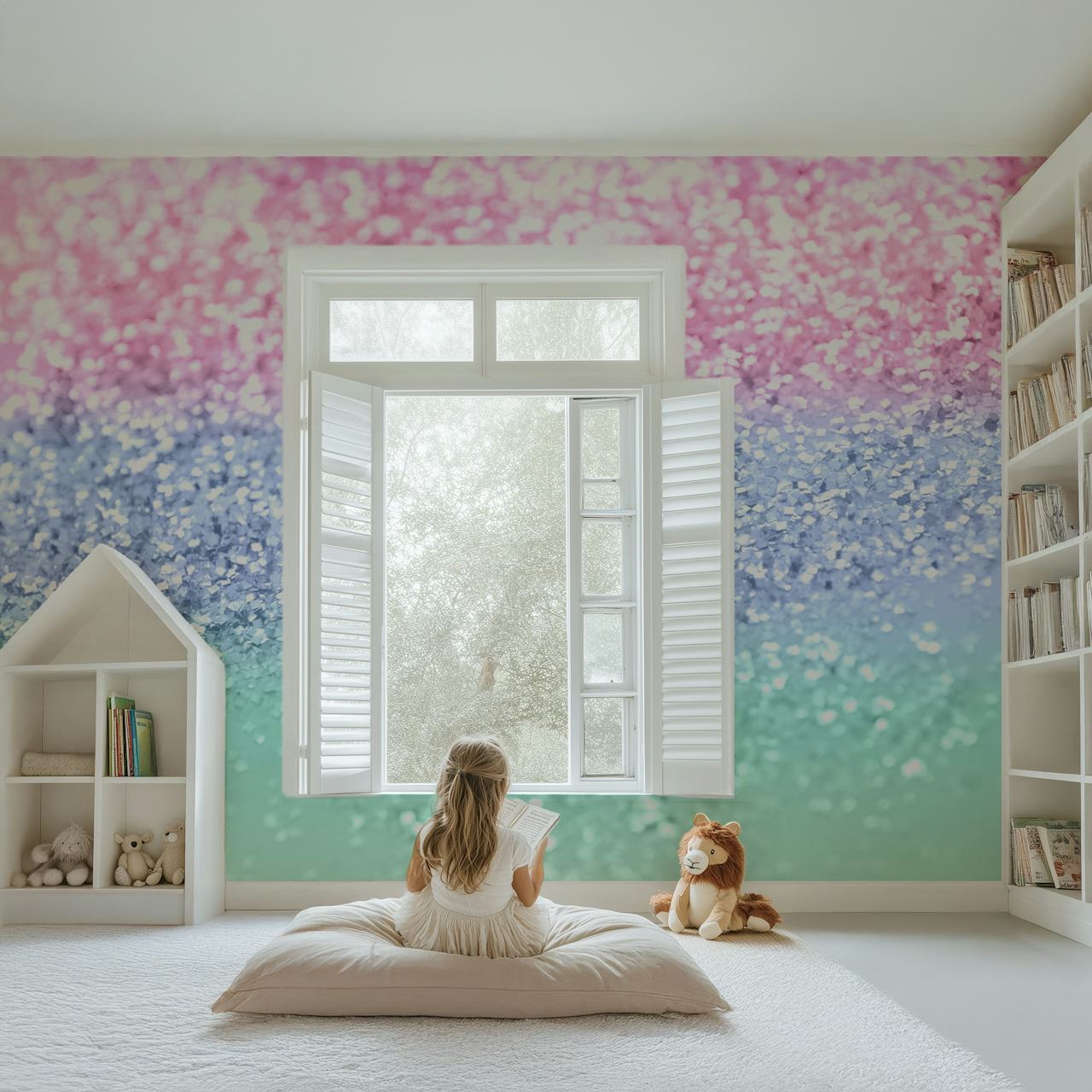 Ombre glitter wallpaper in pastel pink, purple, and green colors