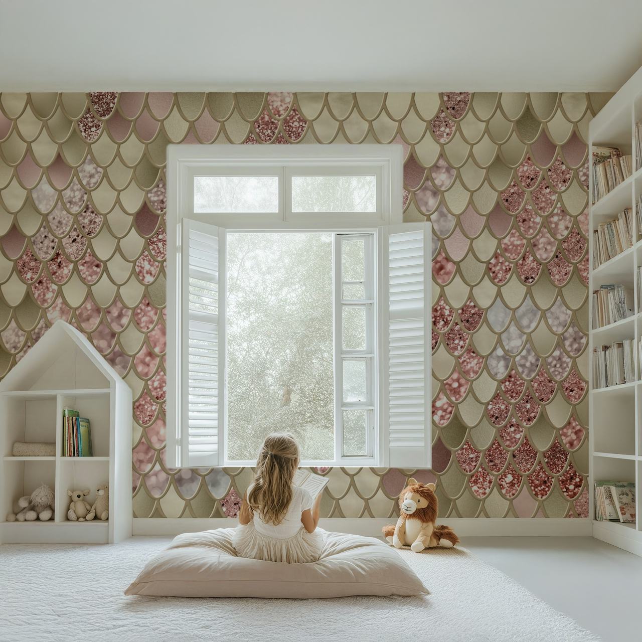 Gold Rose Gold ljuskice sirene tapeta u sobi
