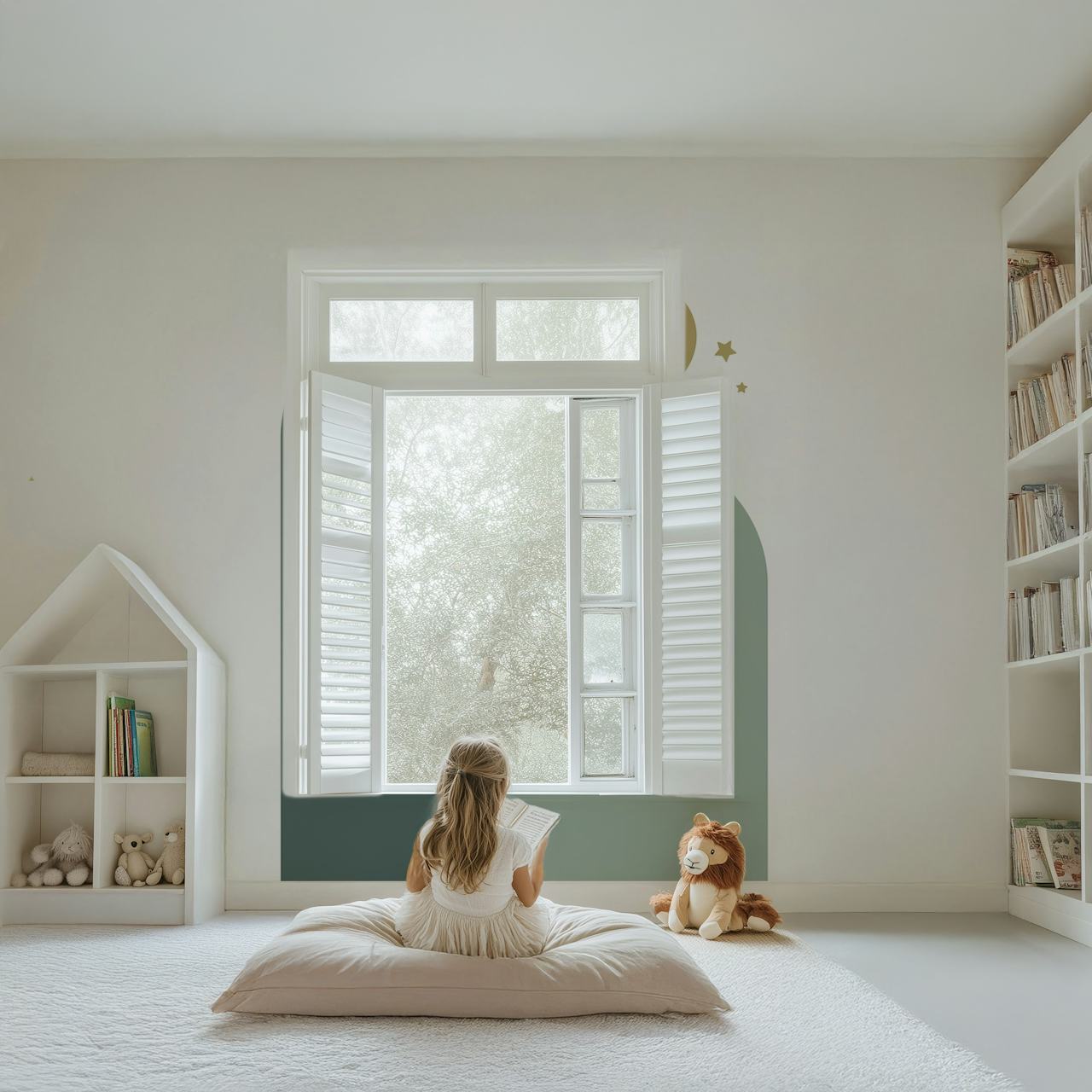 Teal Nursery Modern Boho Arch tapet i et rom