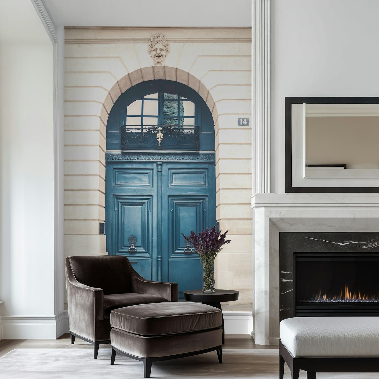Paris Blue Door wallpaper in a room