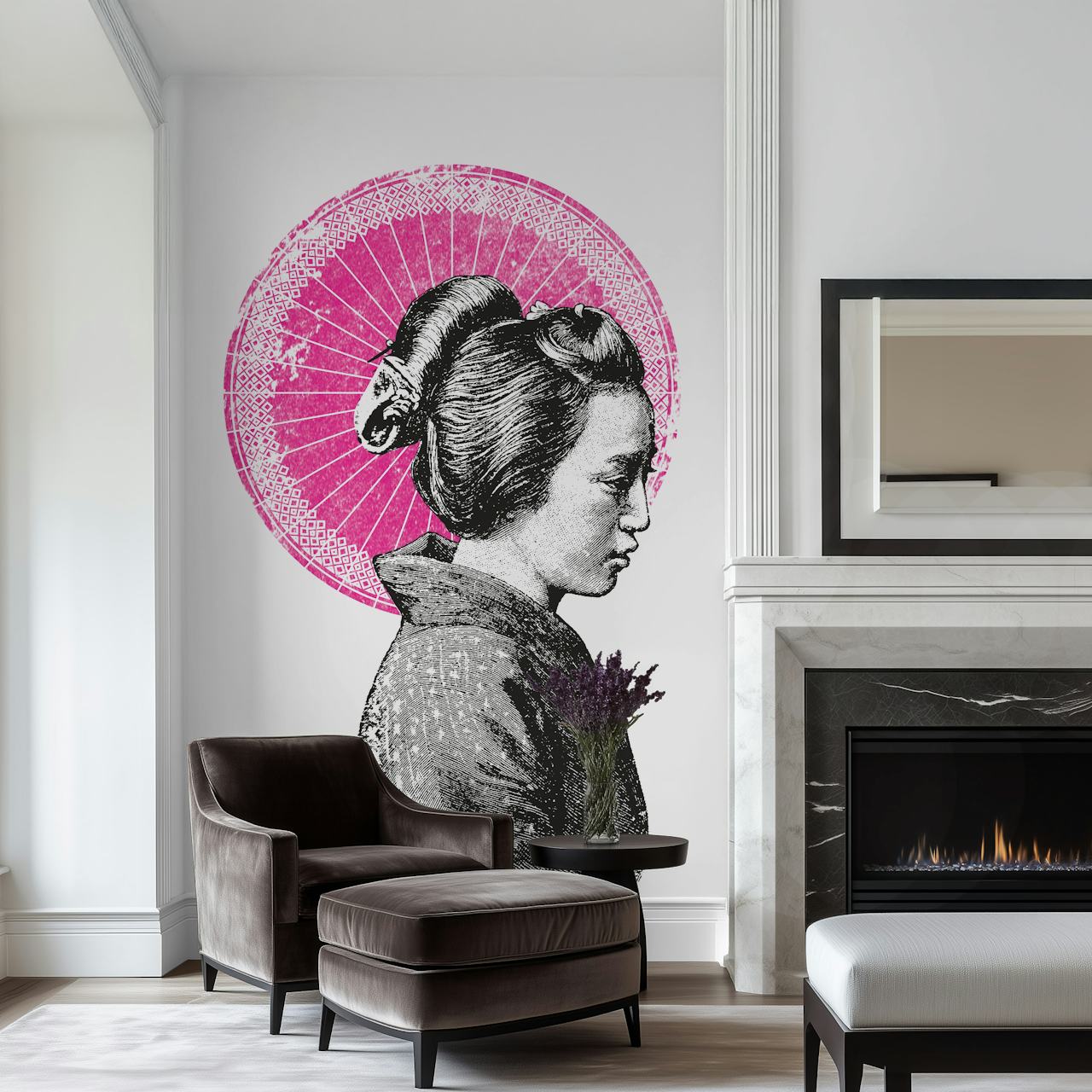 Geisha tapetdesign i moderne indretning