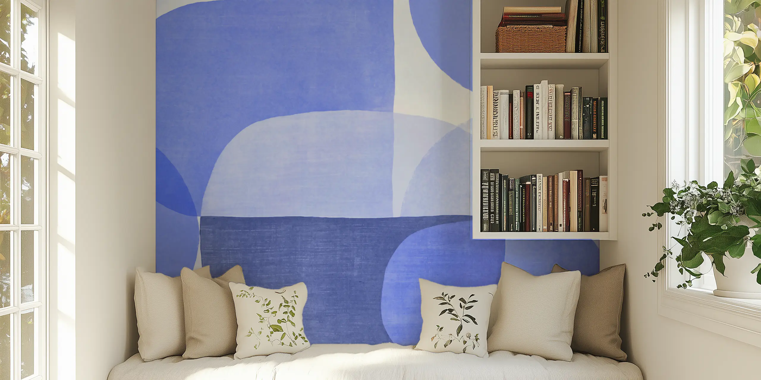 Roundish Mid Century Roundish Shapes Blue Wallpaper
