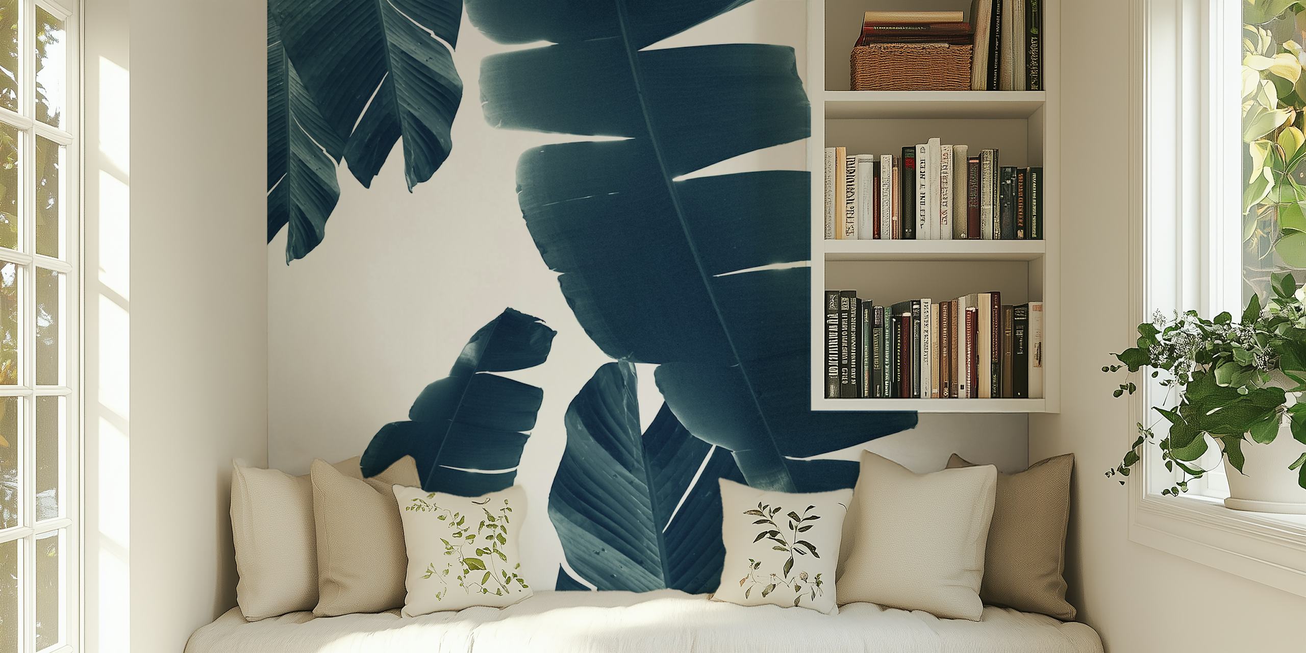 Banana Leaves Green Blue 2 wallpaper in room