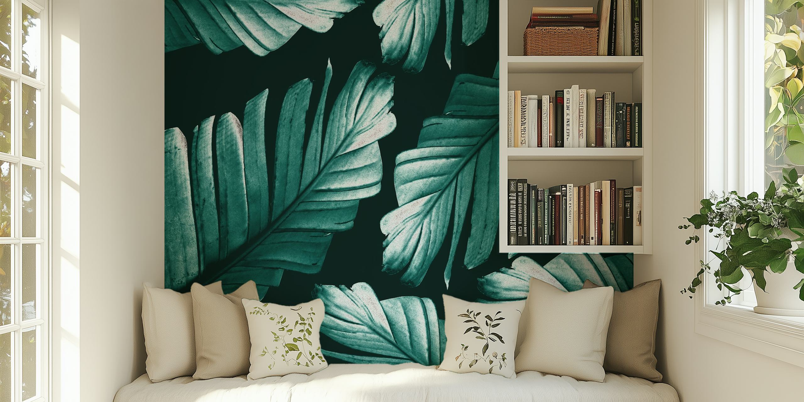 Tropical banana leaves wallpaper in a room