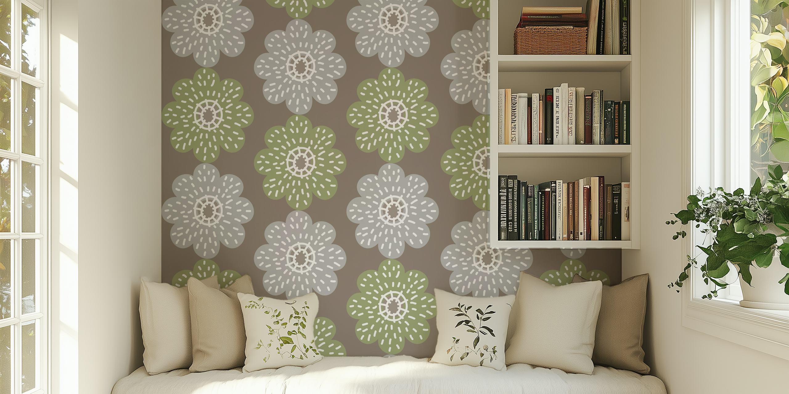 Poppy Taupe Sage Grey Sand Ash tapeta kwiatowa