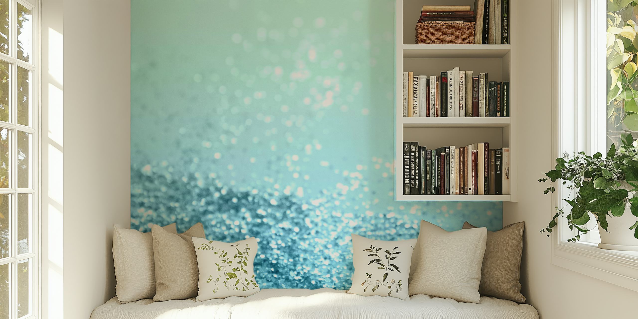 Aqua blue glitter pattern wallpaper with shiny texture