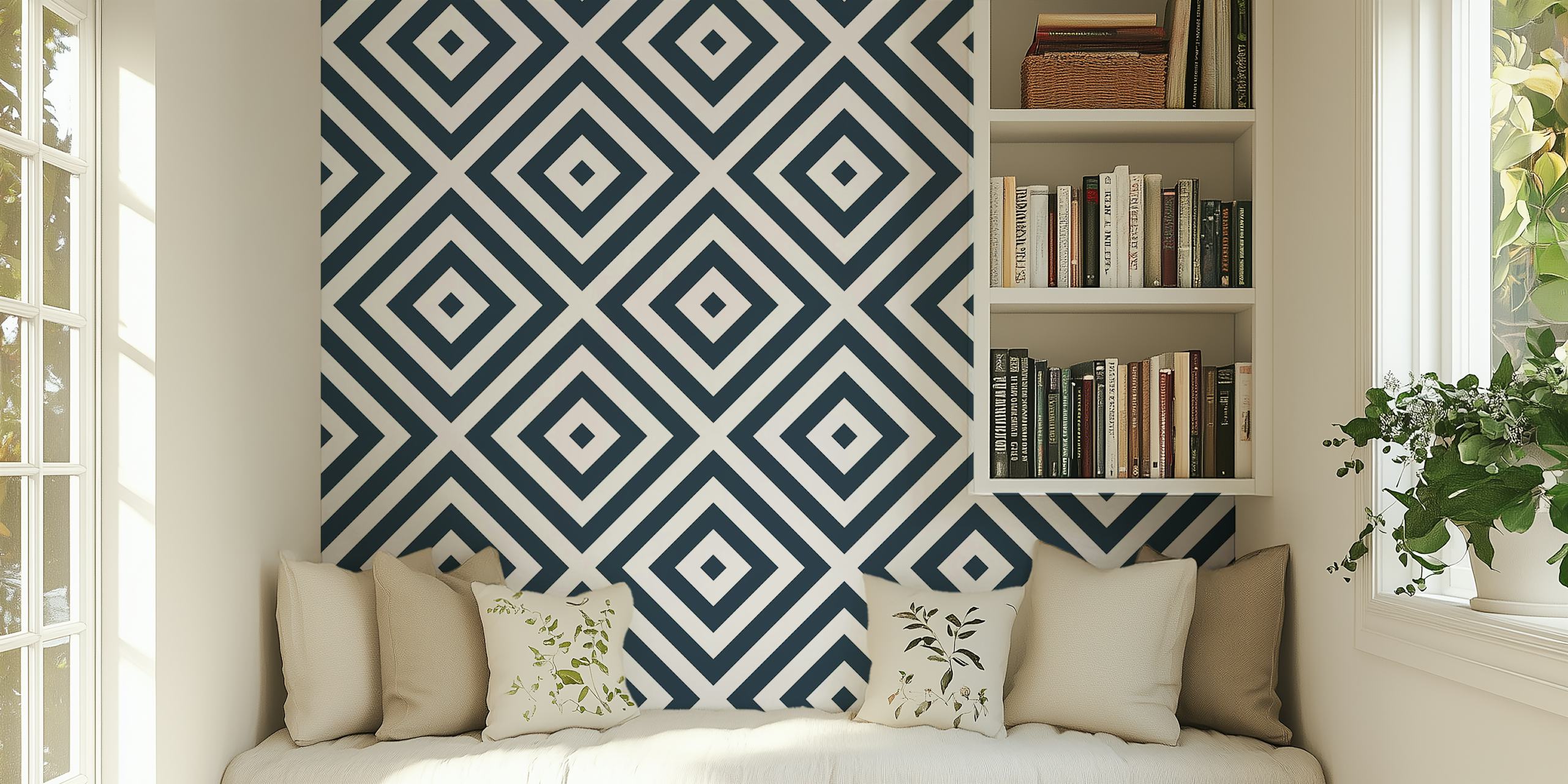 Black and white square illusion wallpaper in a room