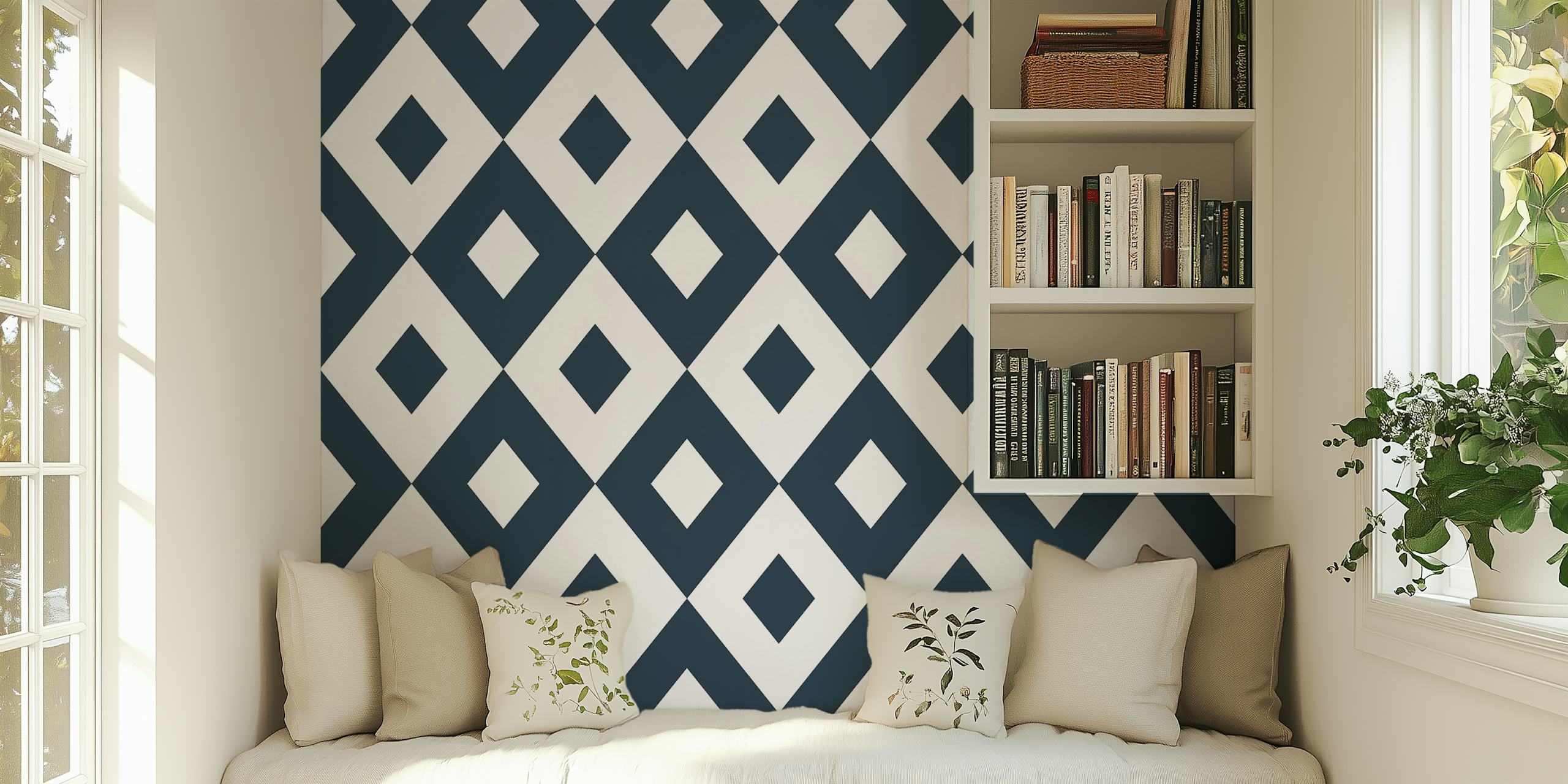 Black and white diamond pattern geometric wallpaper