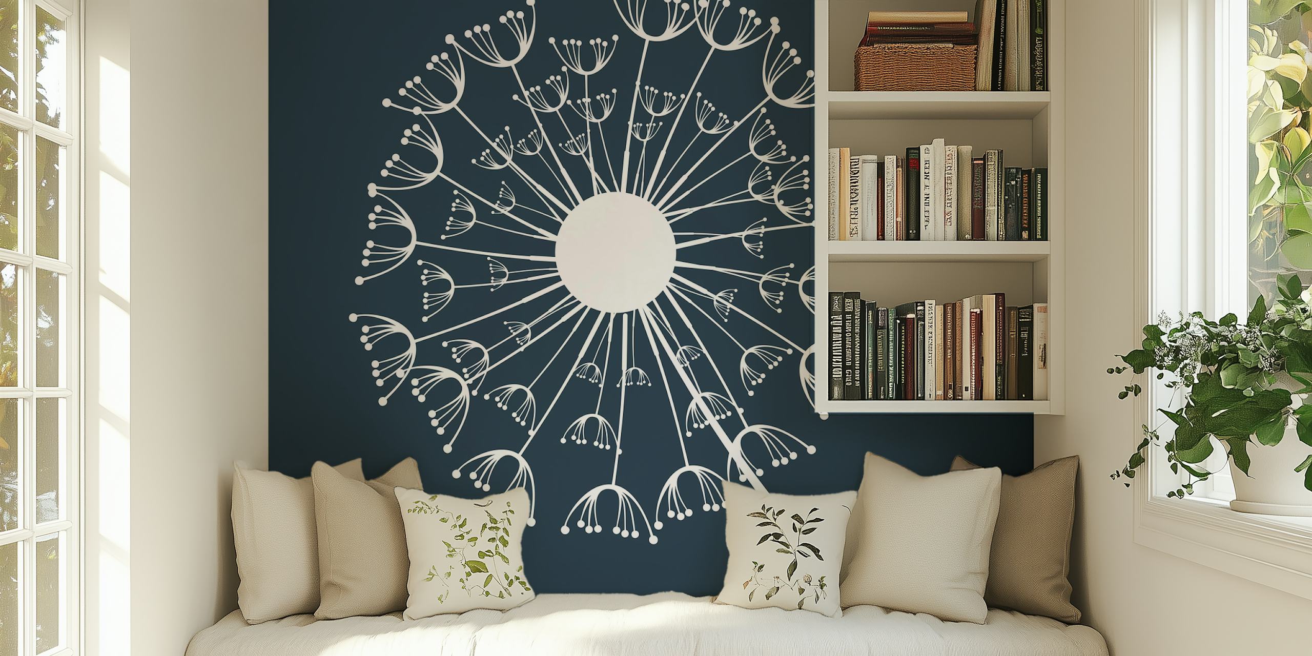 Papel tapiz Charcoal Minimal Dandelion en una habitación