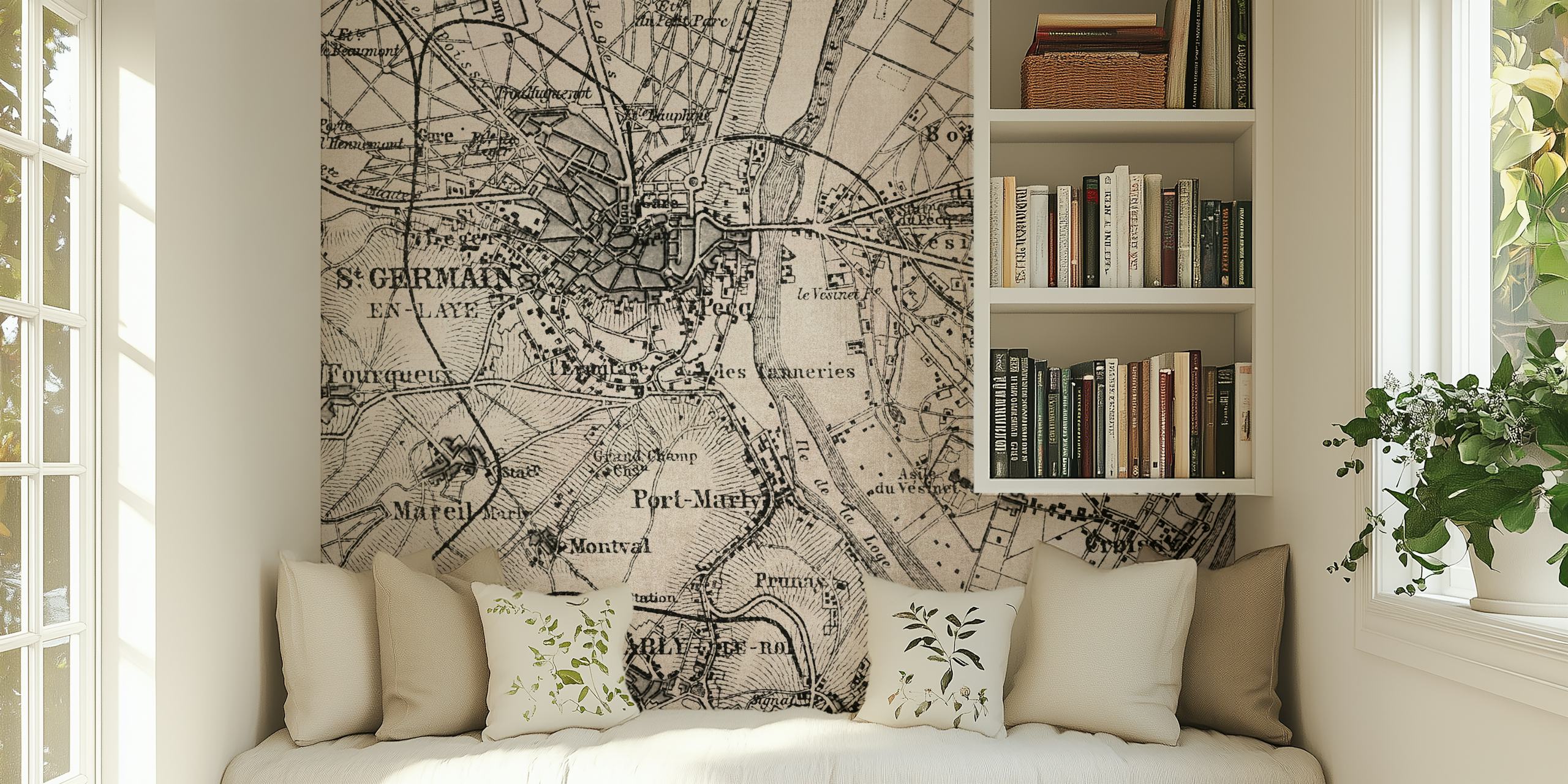 Fotomural vinílico de parede de mapa parisiense vintage dando um toque antigo à decoração