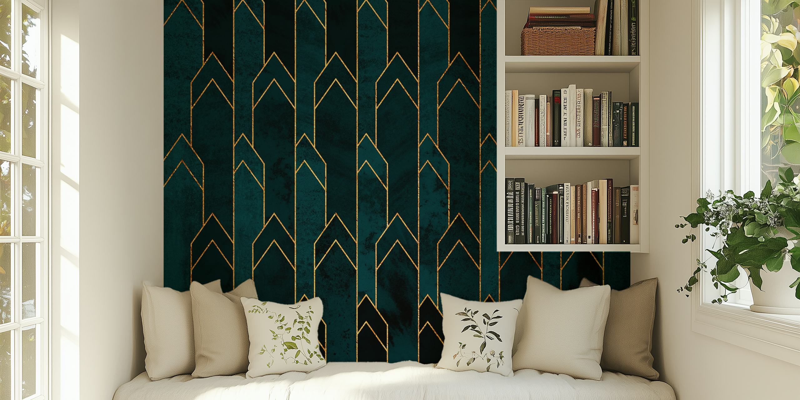 Turquoise Luxury Towers wallpaper in a room