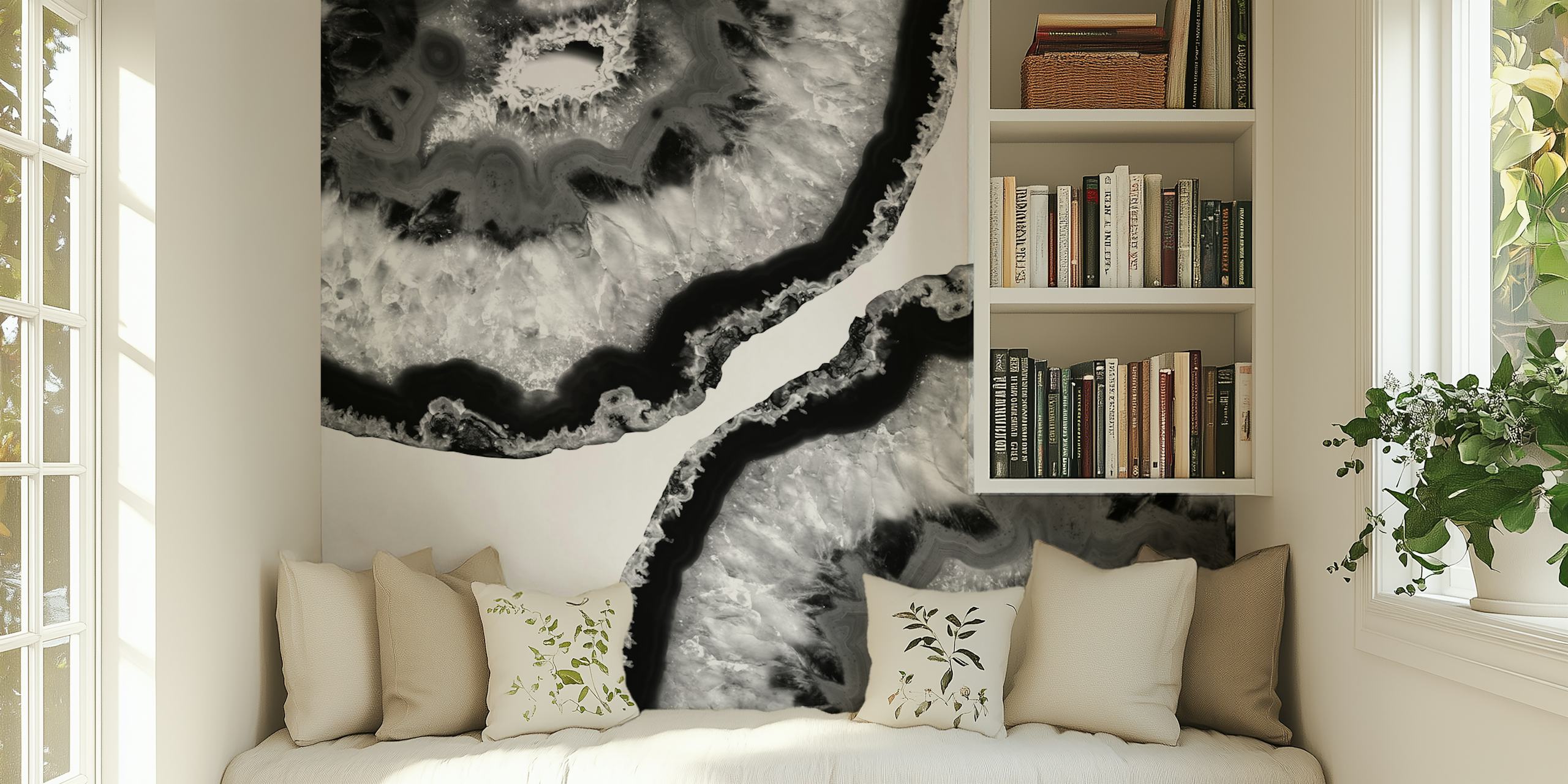 Gray and black agate-patterned wall mural with white highlights