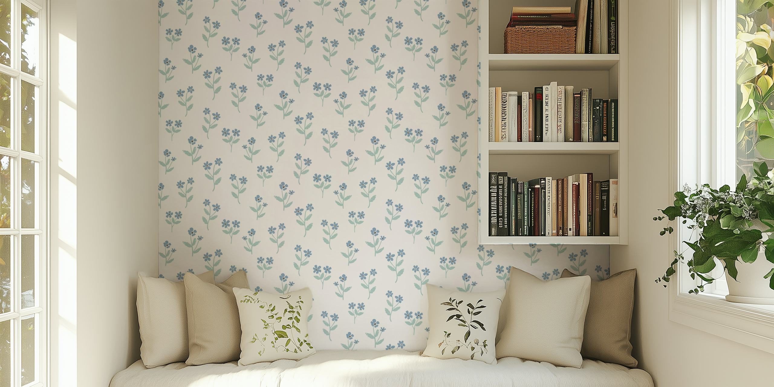 Sophia blue green floral Tapete in einem Zimmer
