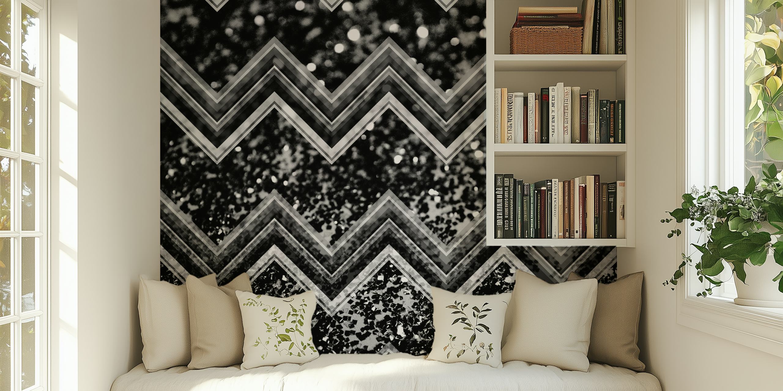Black Night Glitter Chevron tapet i ett rum