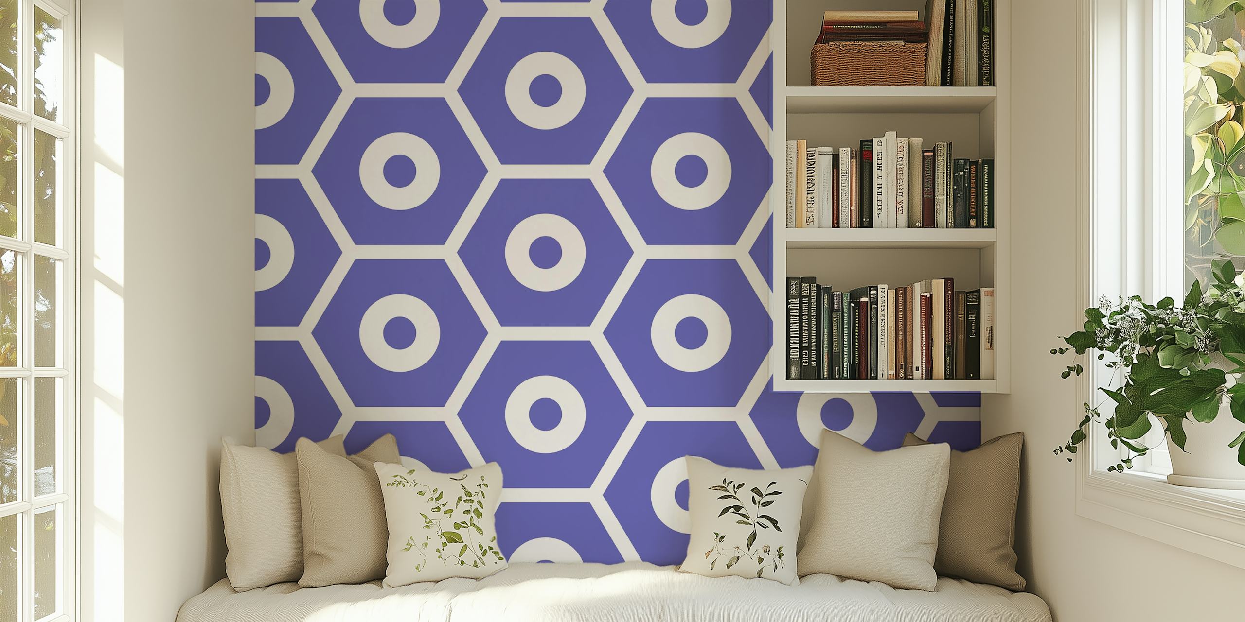 Hexagon very peri minimal grid wallpaper in a room