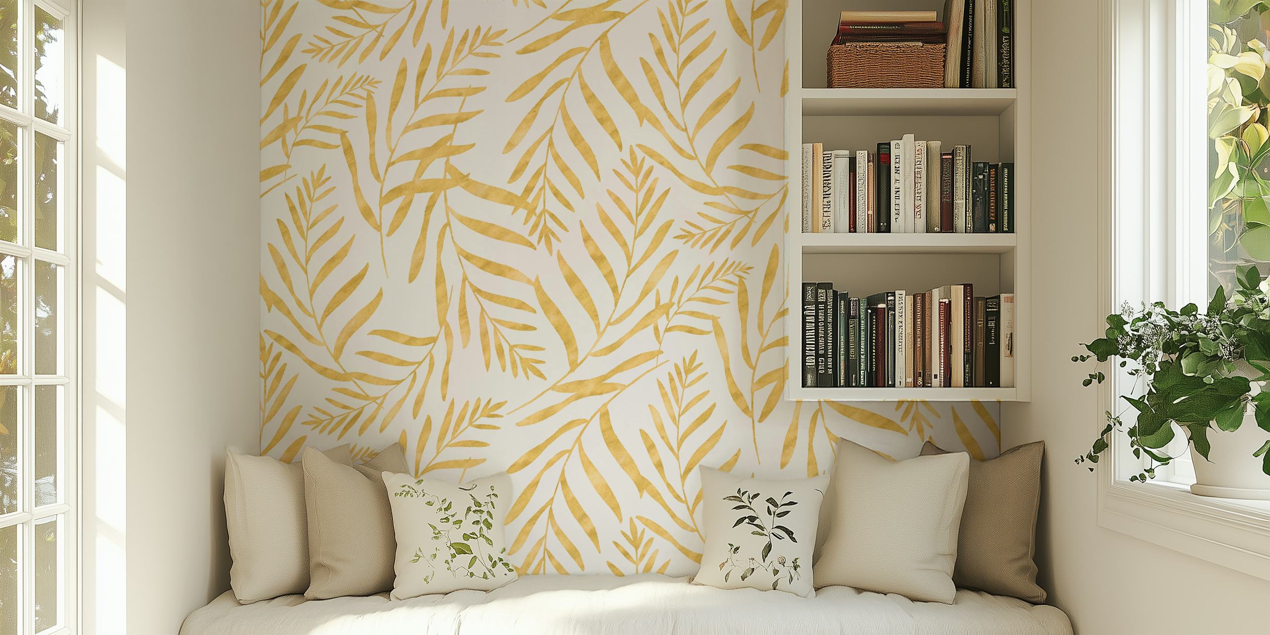 Papel de parede Gold leaves exibido em um quarto