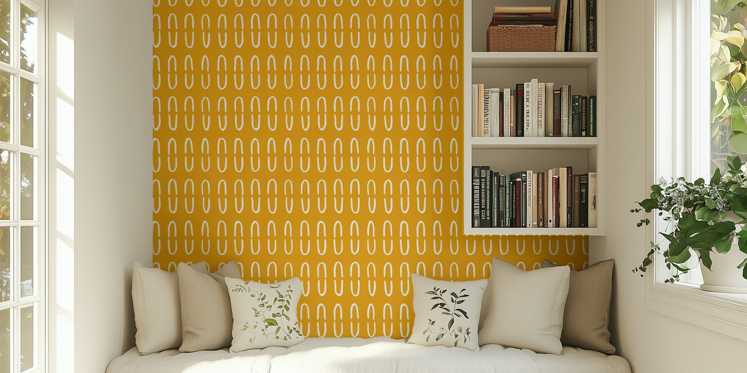 Yellow geometric pattern wallpaper with white lines