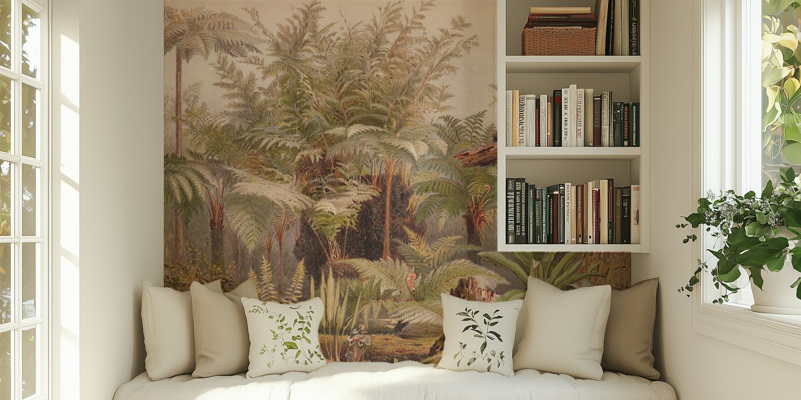 Tropical forest wallpaper displayed in a room