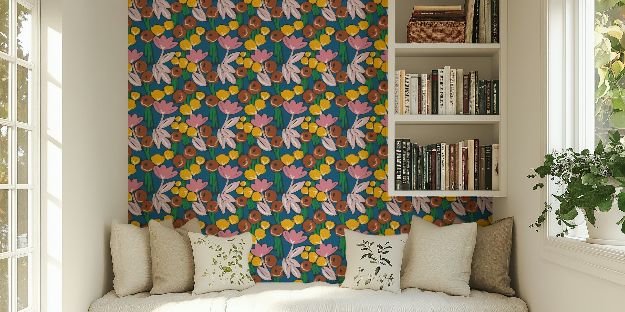 Colorful buttercup and flower pattern wallpaper