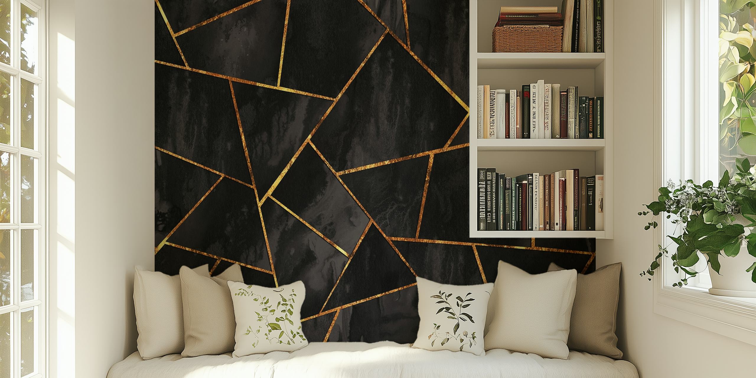 Geometric shapes in black, gold, and copper colors wallpaper