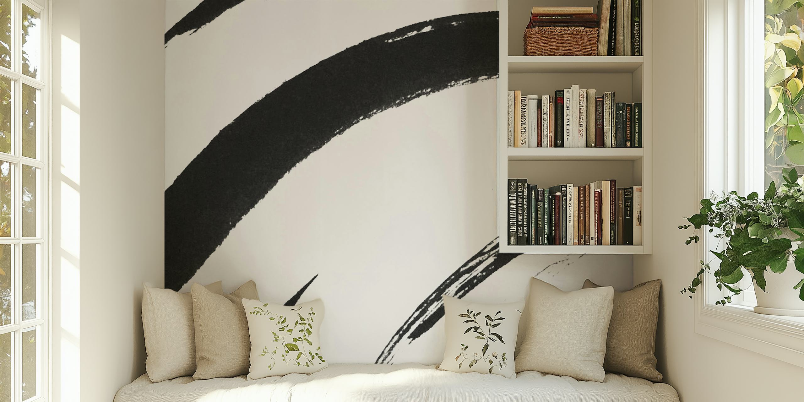Black and white abstract brush strokes on wallpaper