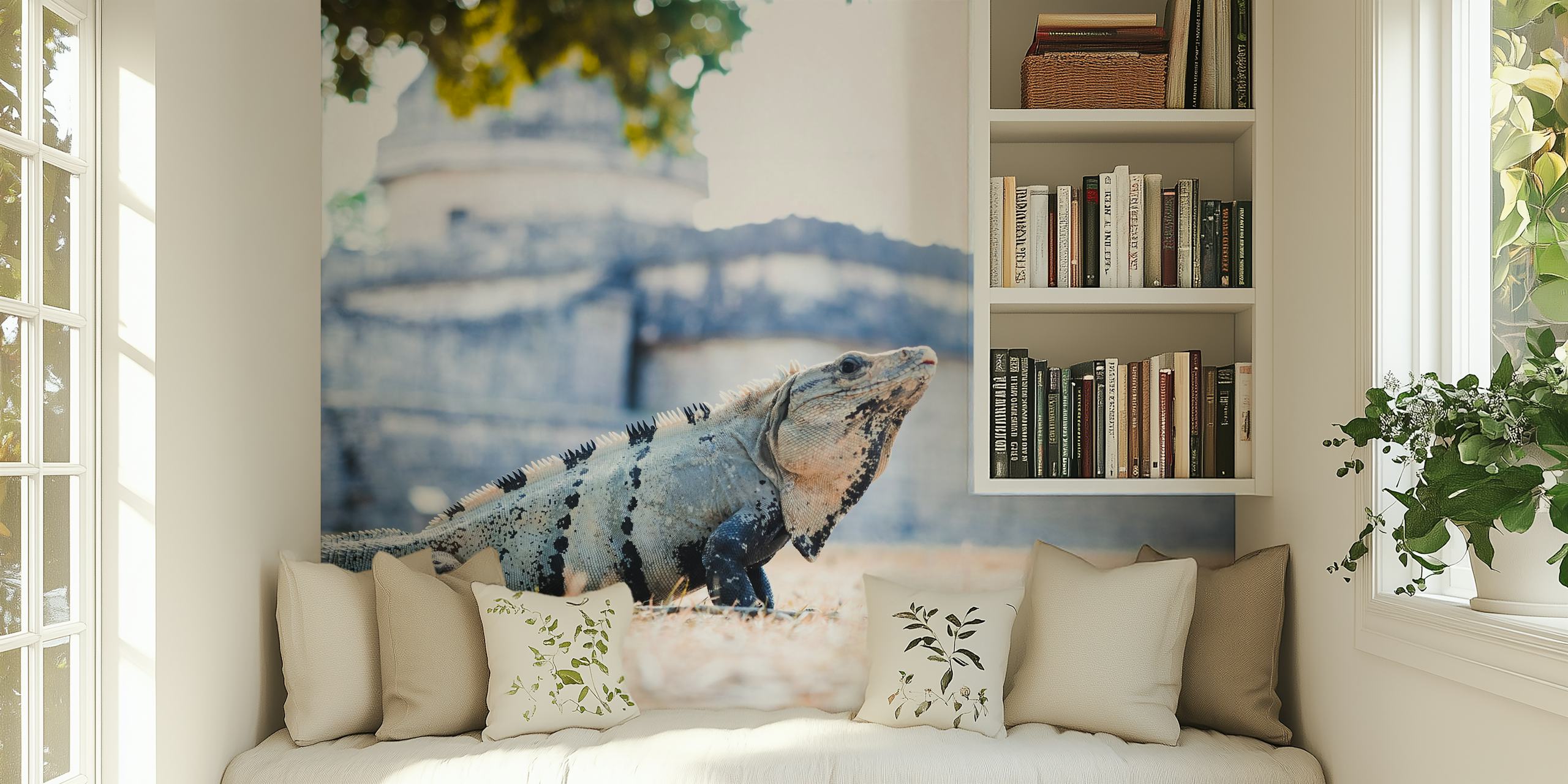 Caribbean iguana wall mural depicting a regal lizard in a tropical setting