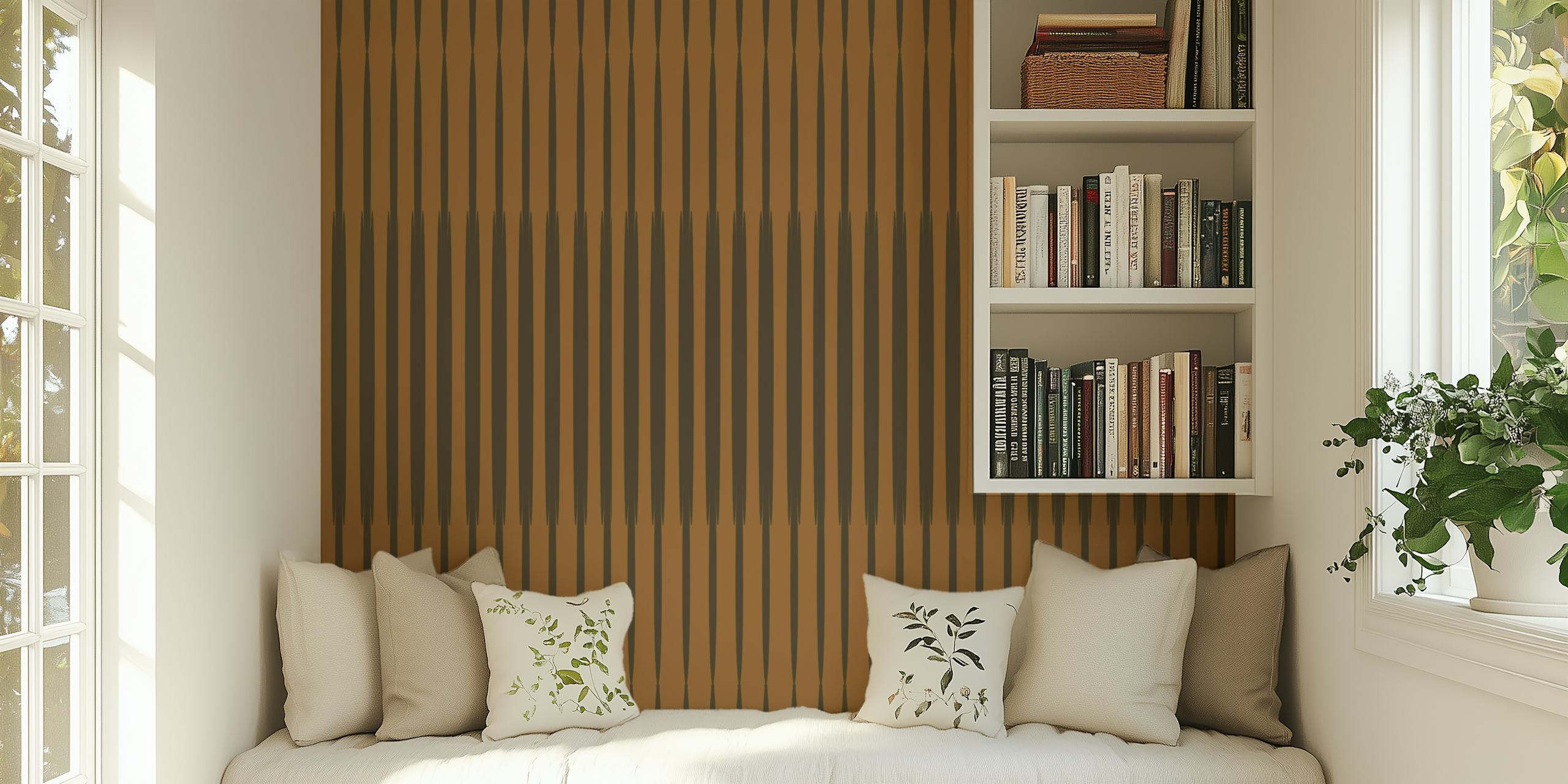 Soothing vertical lined Japanese Minimalist wall mural with warm tones