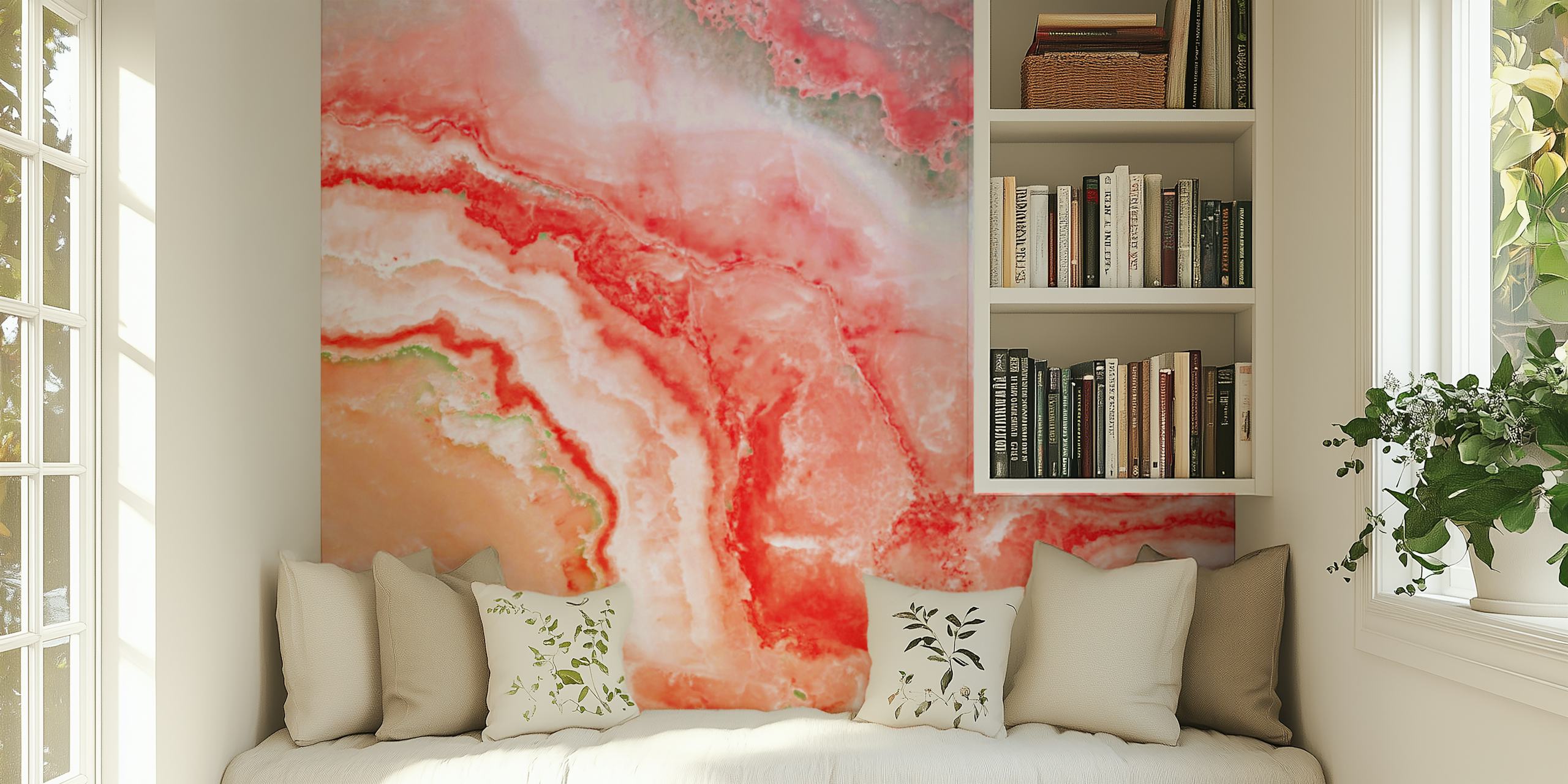 Blush marble wallpaper featuring pink and white swirls in a fluid design